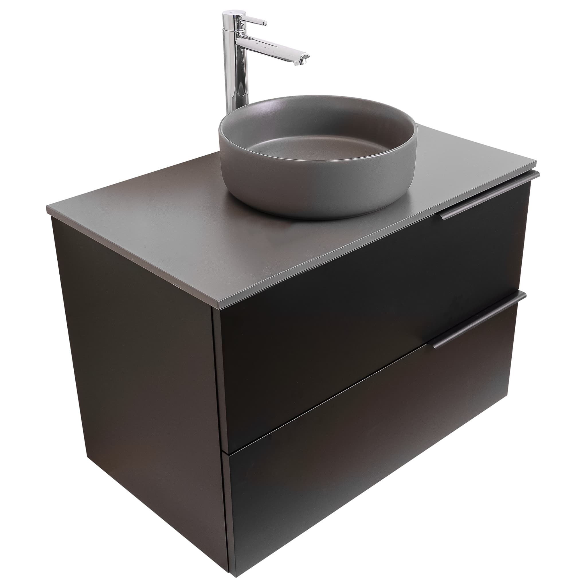 Mallorca 31.5 Matte Black Cabinet, Ares Grey Ceniza Top And Ares Grey Ceniza Ceramic Basin, Wall Mounted Modern Vanity Set