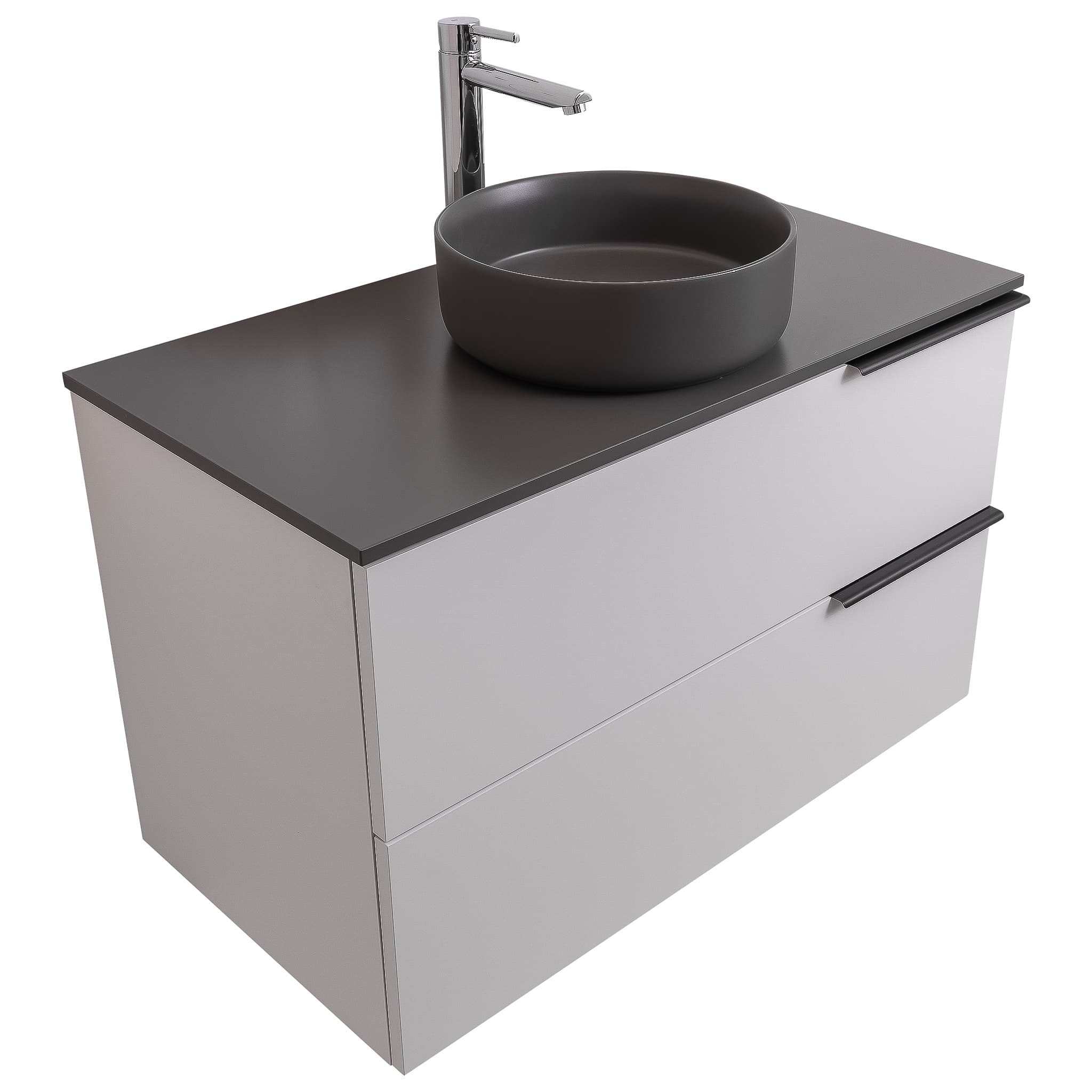 Mallorca 31.5 Matte White Cabinet, Ares Grey Ceniza Top And Ares Grey Ceniza Ceramic Basin, Wall Mounted Modern Vanity Set