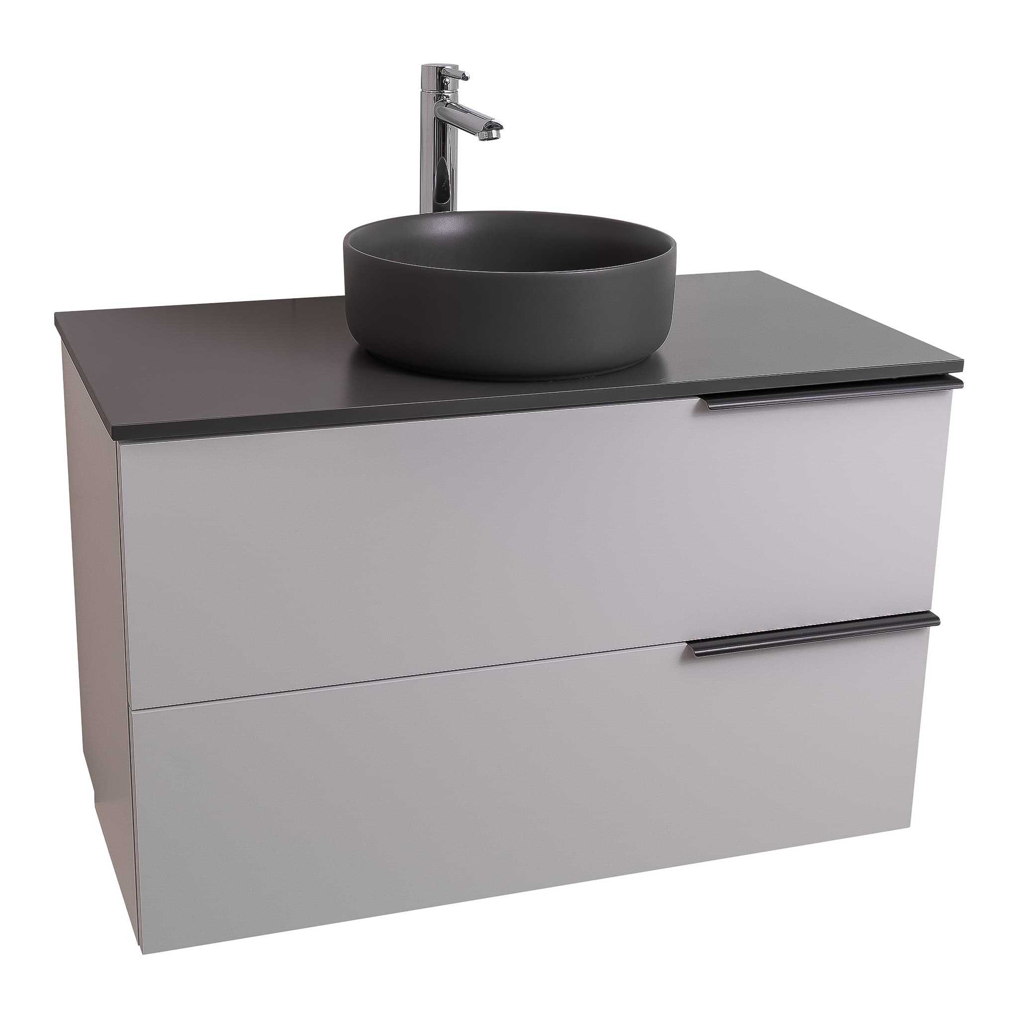 Mallorca 35.5 Matte White Cabinet, Ares Grey Ceniza Top And Ares Grey Ceniza Ceramic Basin, Wall Mounted Modern Vanity Set