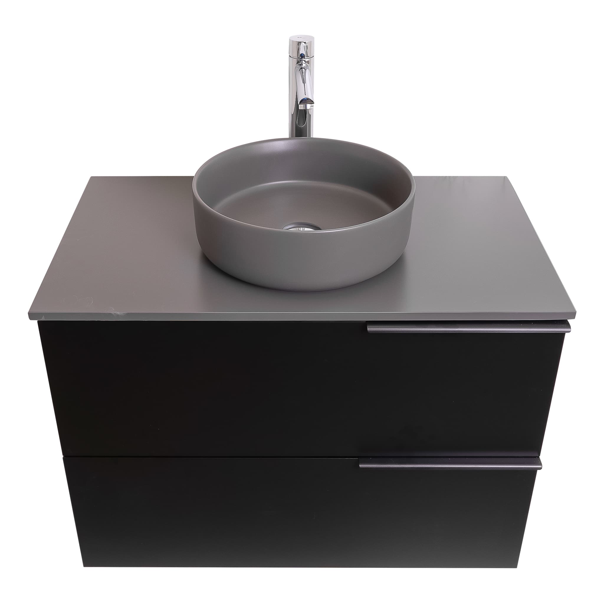 Mallorca 39.5 Matte Black Cabinet, Ares Grey Ceniza Top And Ares Grey Ceniza Ceramic Basin, Wall Mounted Modern Vanity Set