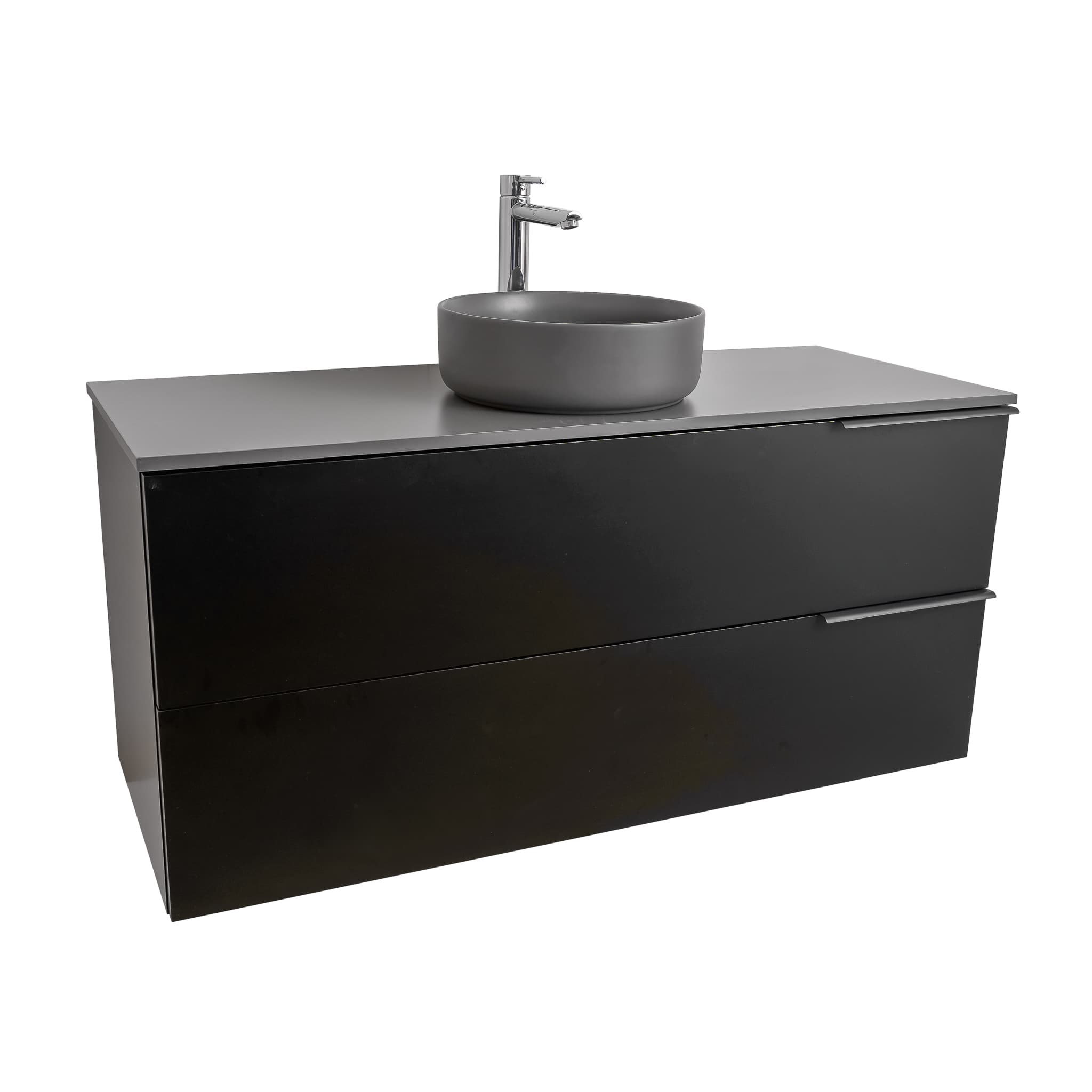 Mallorca 47.5 Matte Black Cabinet, Ares Grey Ceniza Top And Ares Grey Ceniza Ceramic Basin, Wall Mounted Modern Vanity Set