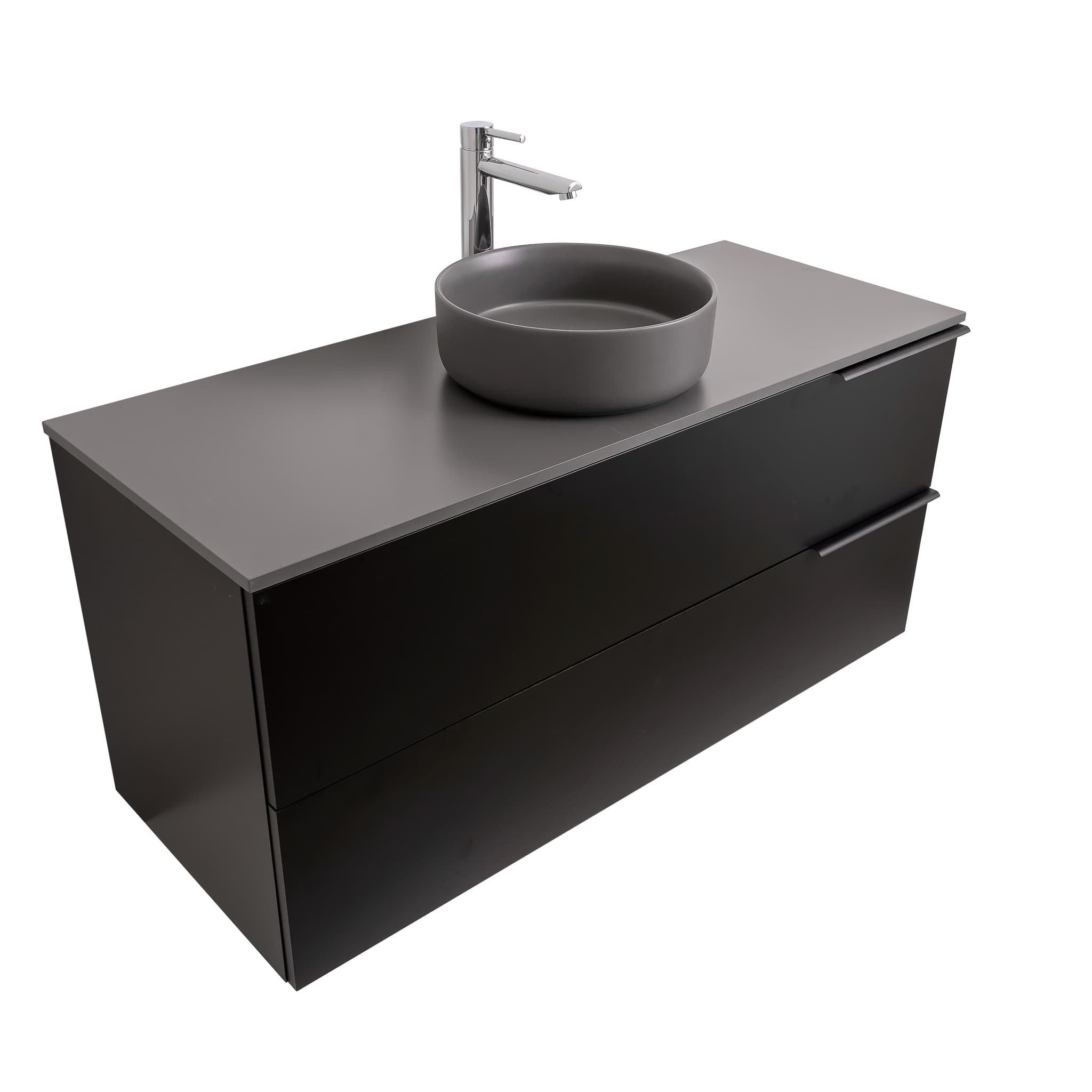 Mallorca 47.5 Matte Black Cabinet, Ares Grey Ceniza Top And Ares Grey Ceniza Ceramic Basin, Wall Mounted Modern Vanity Set