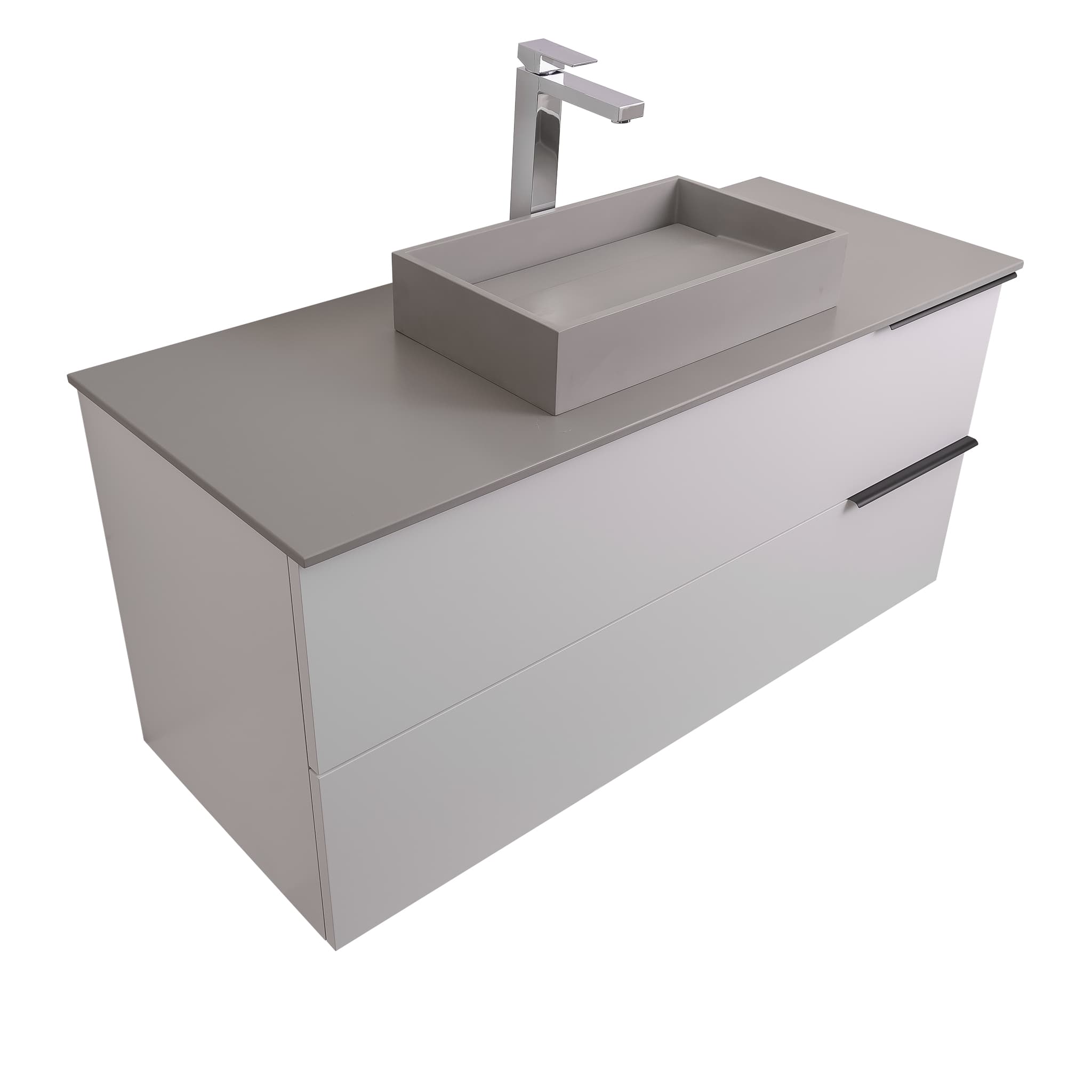 Mallorca 47.5 Matte White Cabinet, Solid Surface Flat Grey Counter And Infinity Square Solid Surface Grey Basin 1329, Wall Mounted Modern Vanity Set Bath Trends USA