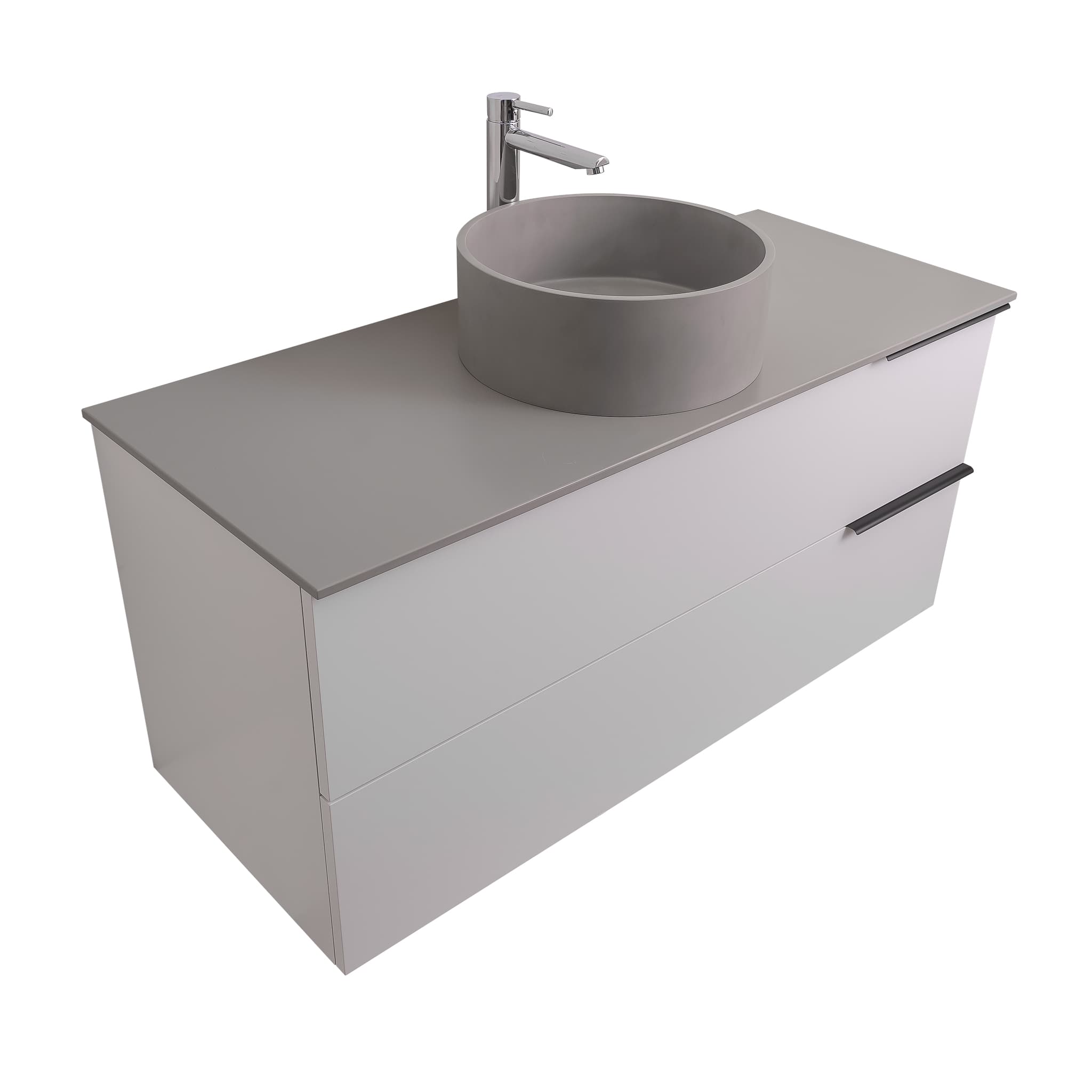 Mallorca 47.5 Matte White Cabinet, Solid Surface Flat Grey Counter And Round Solid Surface Grey Basin 1386, Wall Mounted Modern Vanity Set