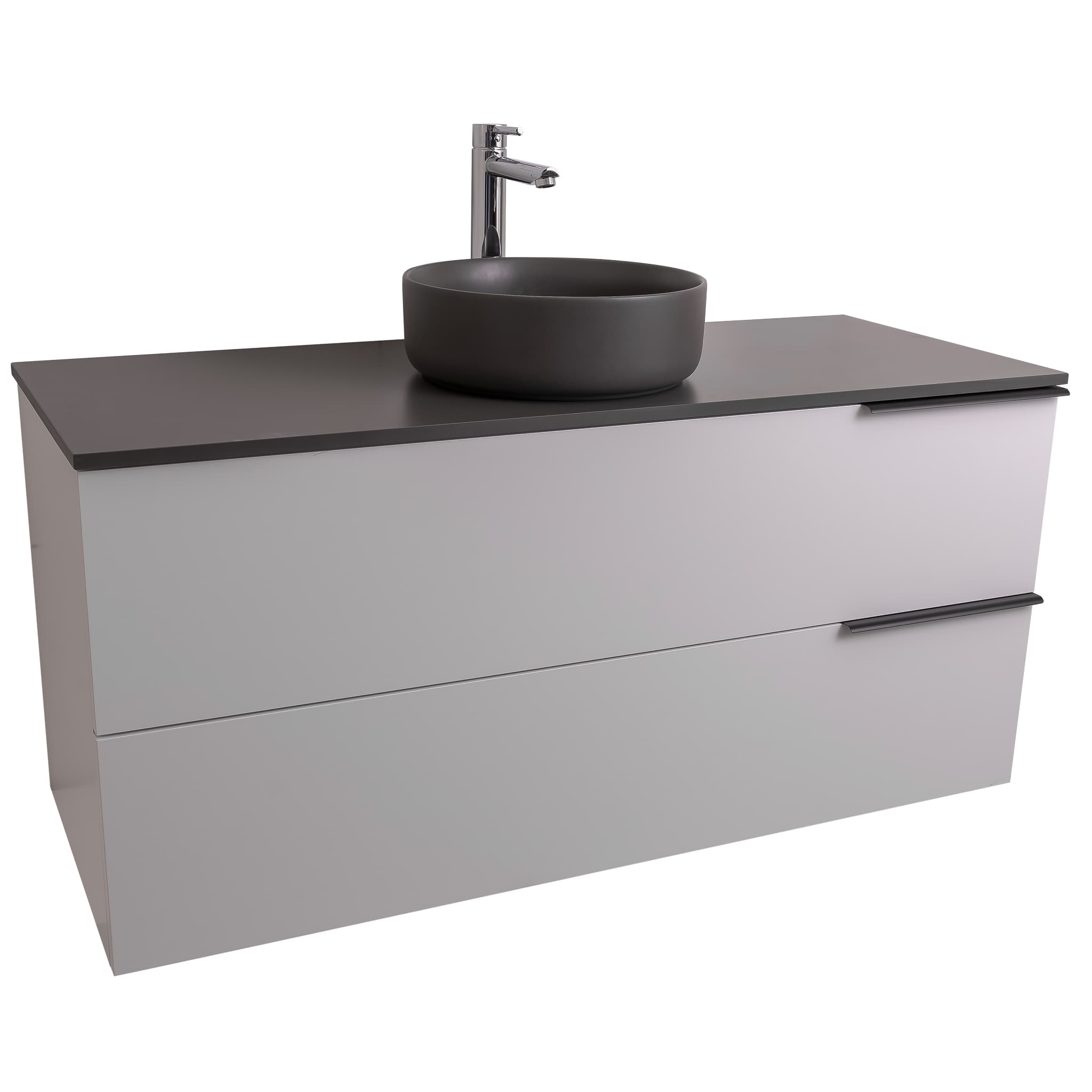 Mallorca 47.5 Matte White Cabinet, Ares Grey Ceniza Top And Ares Grey Ceniza Ceramic Basin, Wall Mounted Modern Vanity Set