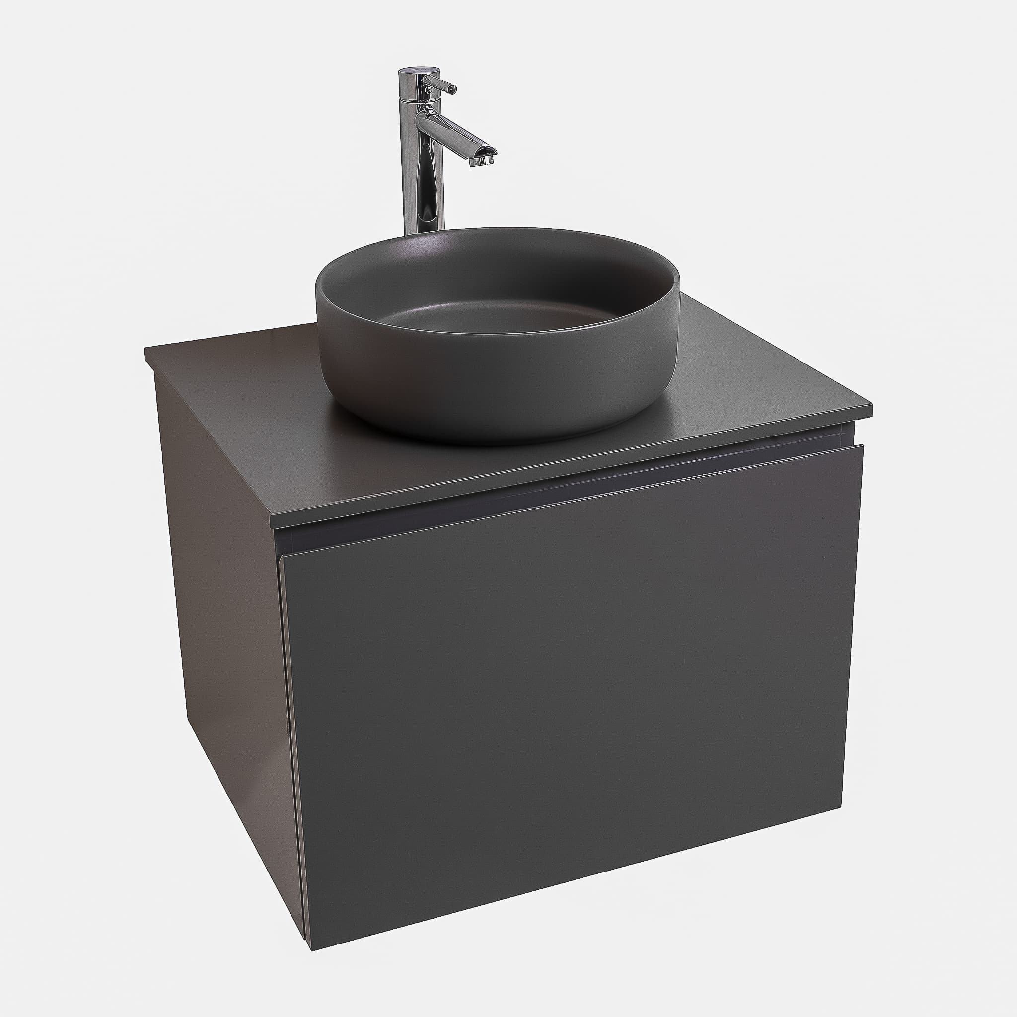 Venice 23.5 Anthracite High Gloss Cabinet, Ares Grey Ceniza Top And Ares Grey Ceniza Ceramic Basin, Wall Mounted Modern Vanity Set