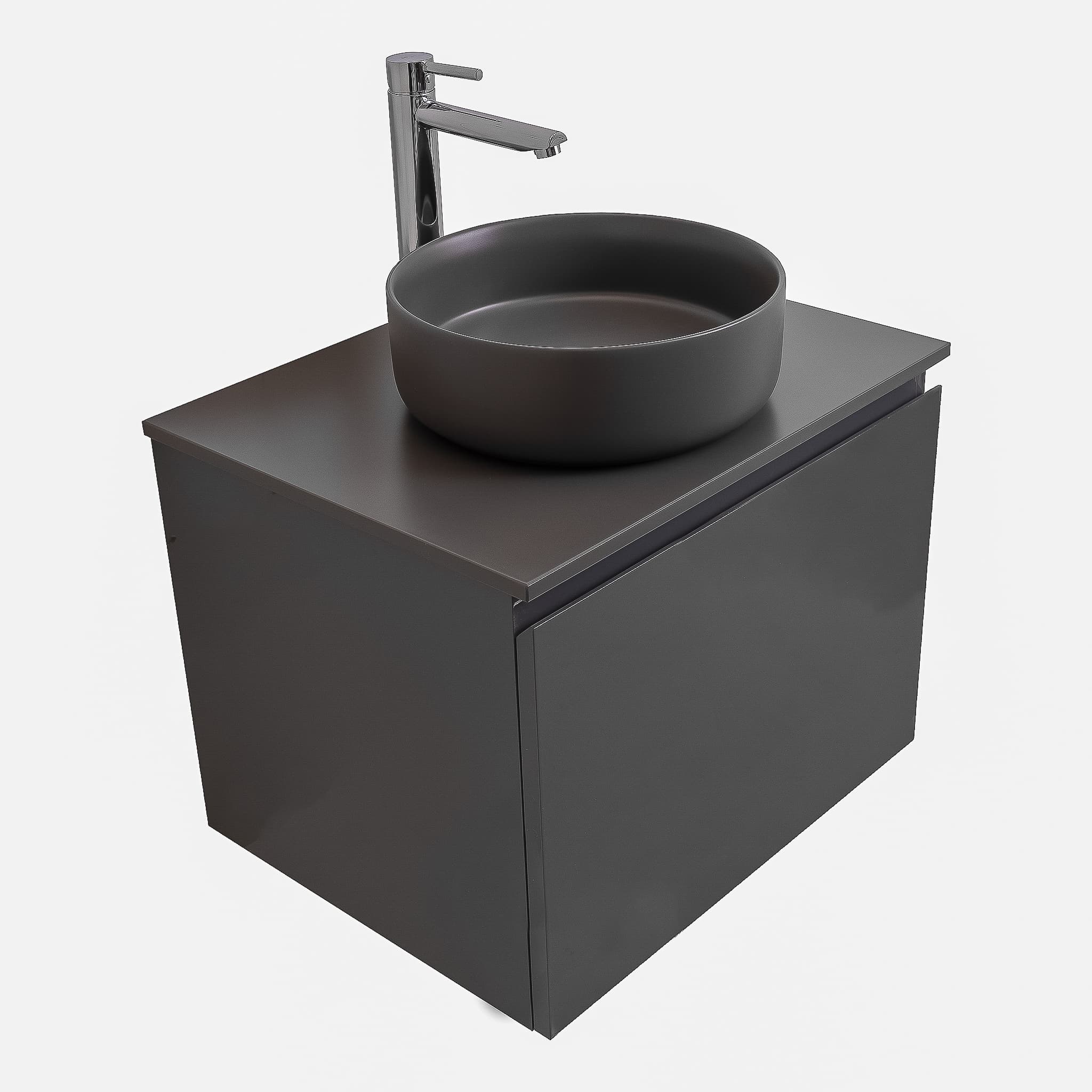Venice 23.5 Anthracite High Gloss Cabinet, Ares Grey Ceniza Top And Ares Grey Ceniza Ceramic Basin, Wall Mounted Modern Vanity Set