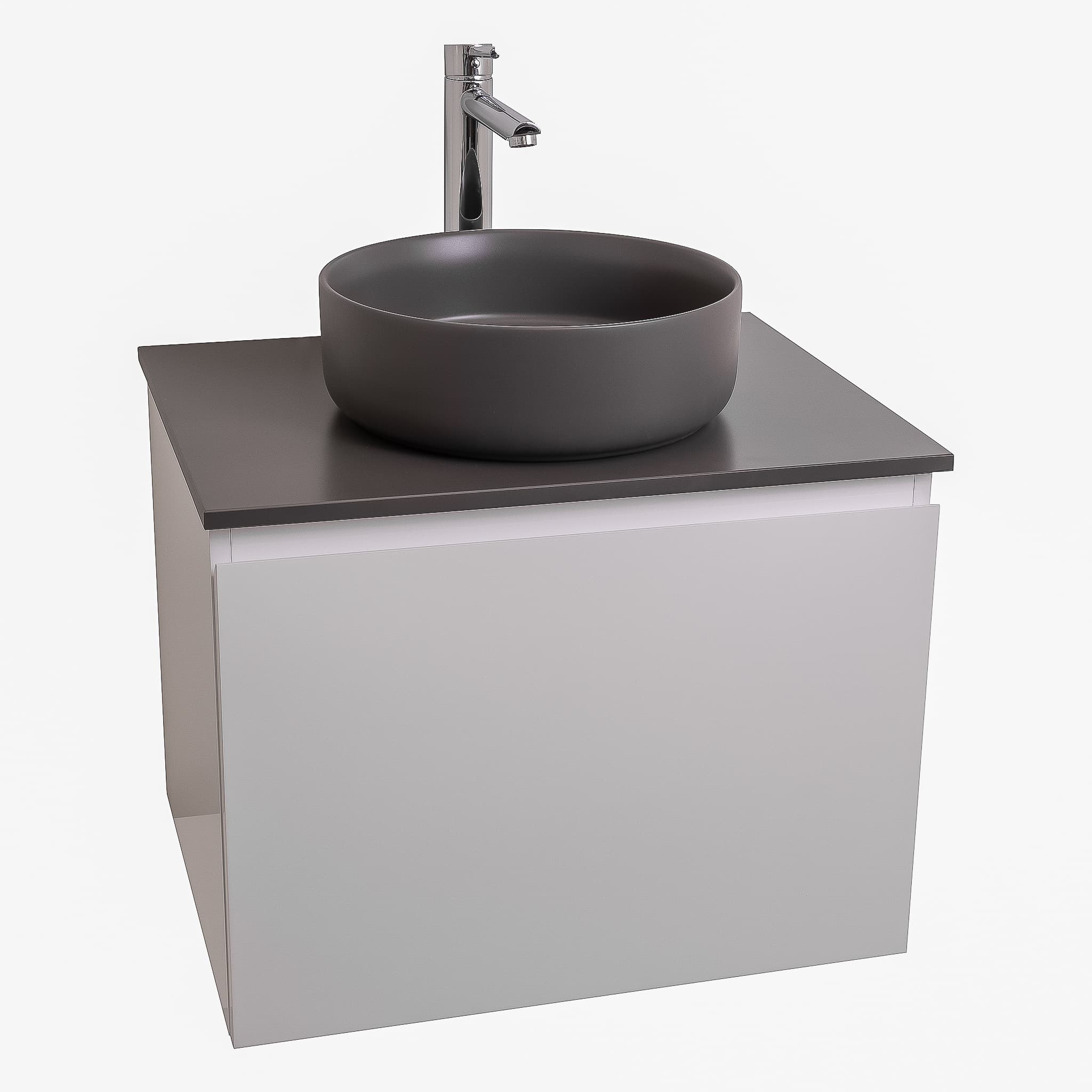 Venice 23.5 White High Gloss Cabinet, Ares Grey Ceniza Top And Ares Grey Ceniza Ceramic Basin, Wall Mounted Modern Vanity Set