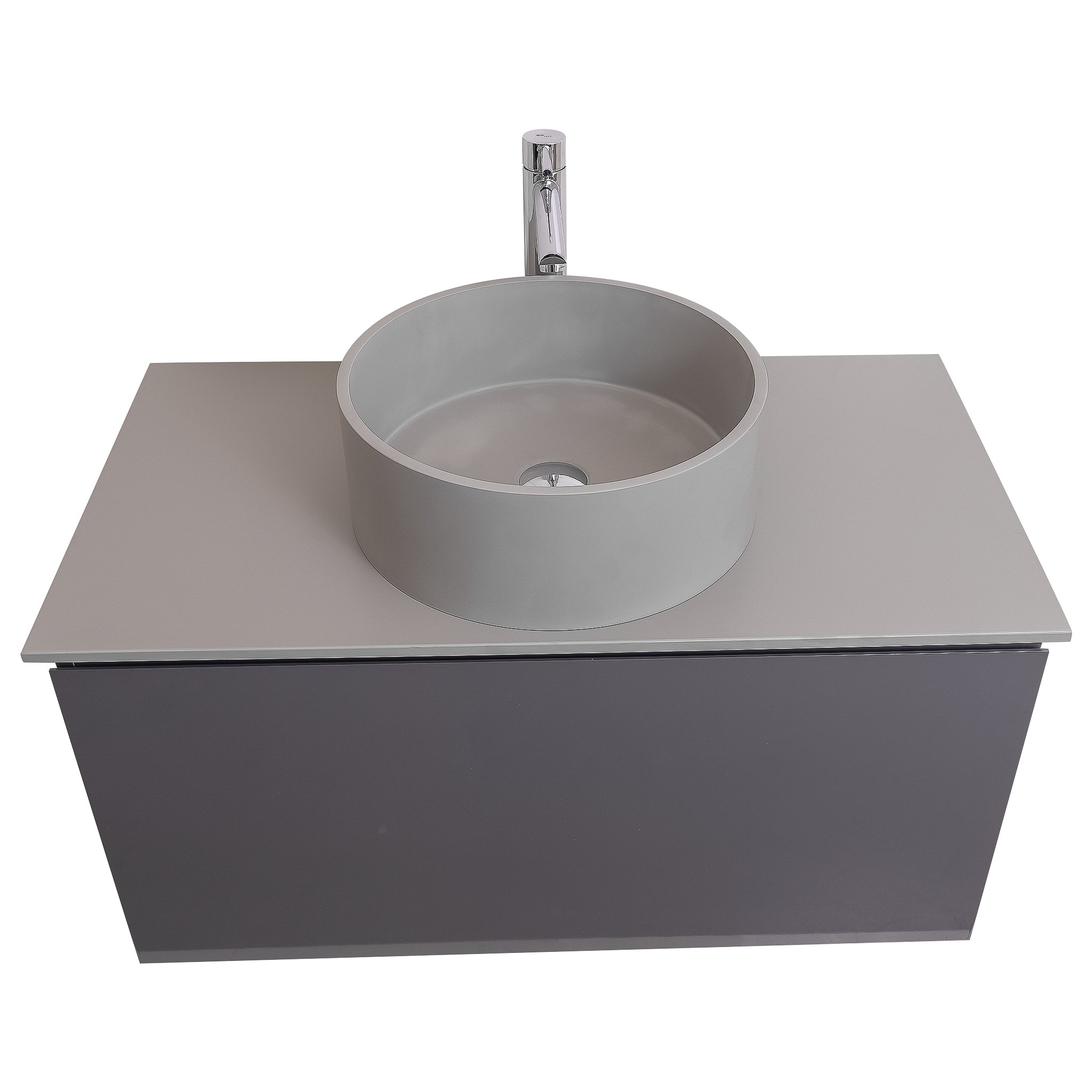 Venice 31.5 Anthracite High Gloss Cabinet, Solid Surface Flat Grey Counter And Round Solid Surface Grey Basin 1386, Wall Mounted Modern Vanity Set