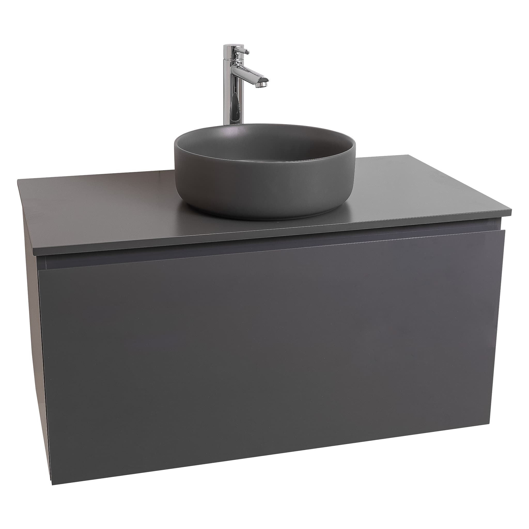 Venice 31.5 Anthracite High Gloss Cabinet, Ares Grey Ceniza Top And Ares Grey Ceniza Ceramic Basin, Wall Mounted Modern Vanity Set