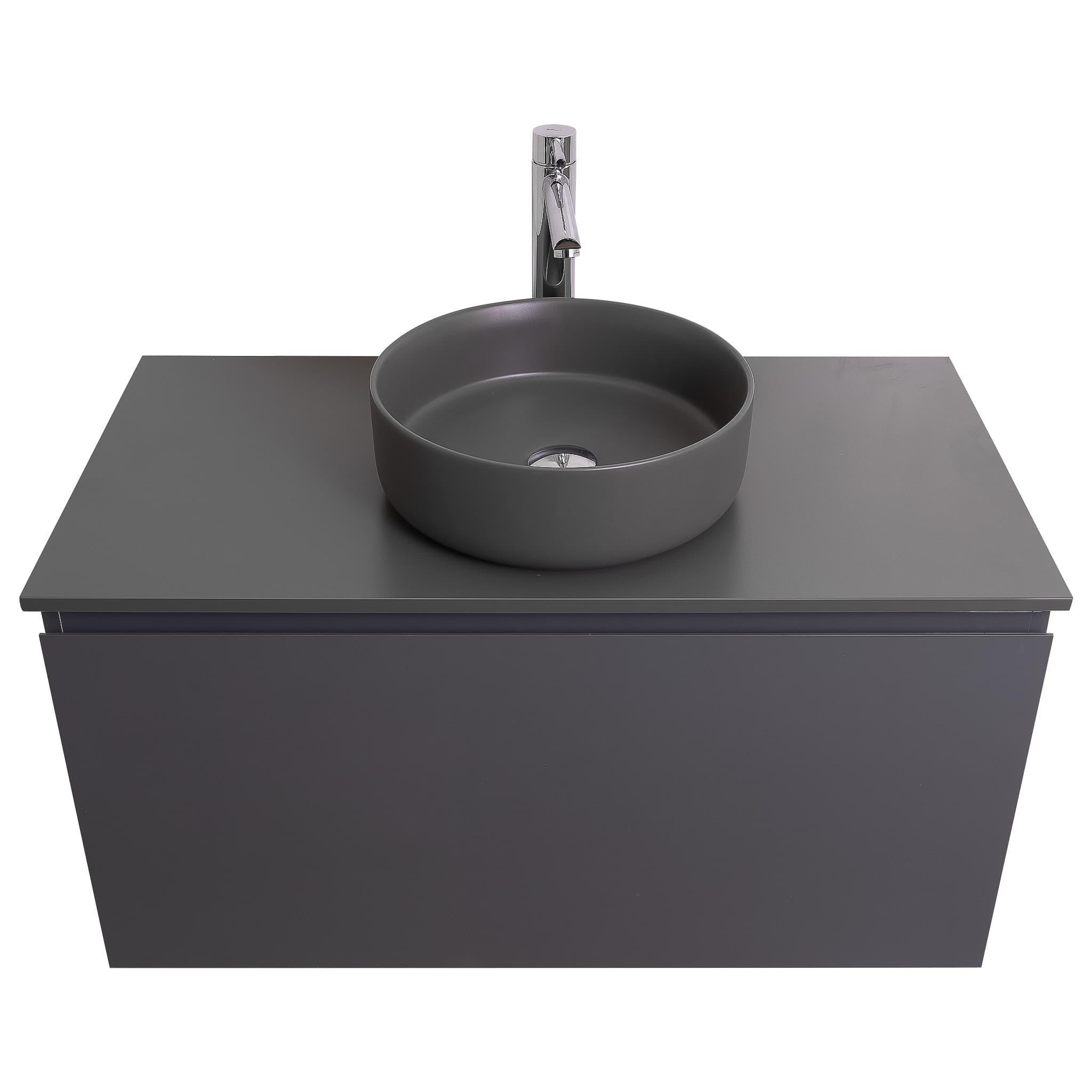 Venice 31.5 Anthracite High Gloss Cabinet, Ares Grey Ceniza Top And Ares Grey Ceniza Ceramic Basin, Wall Mounted Modern Vanity Set