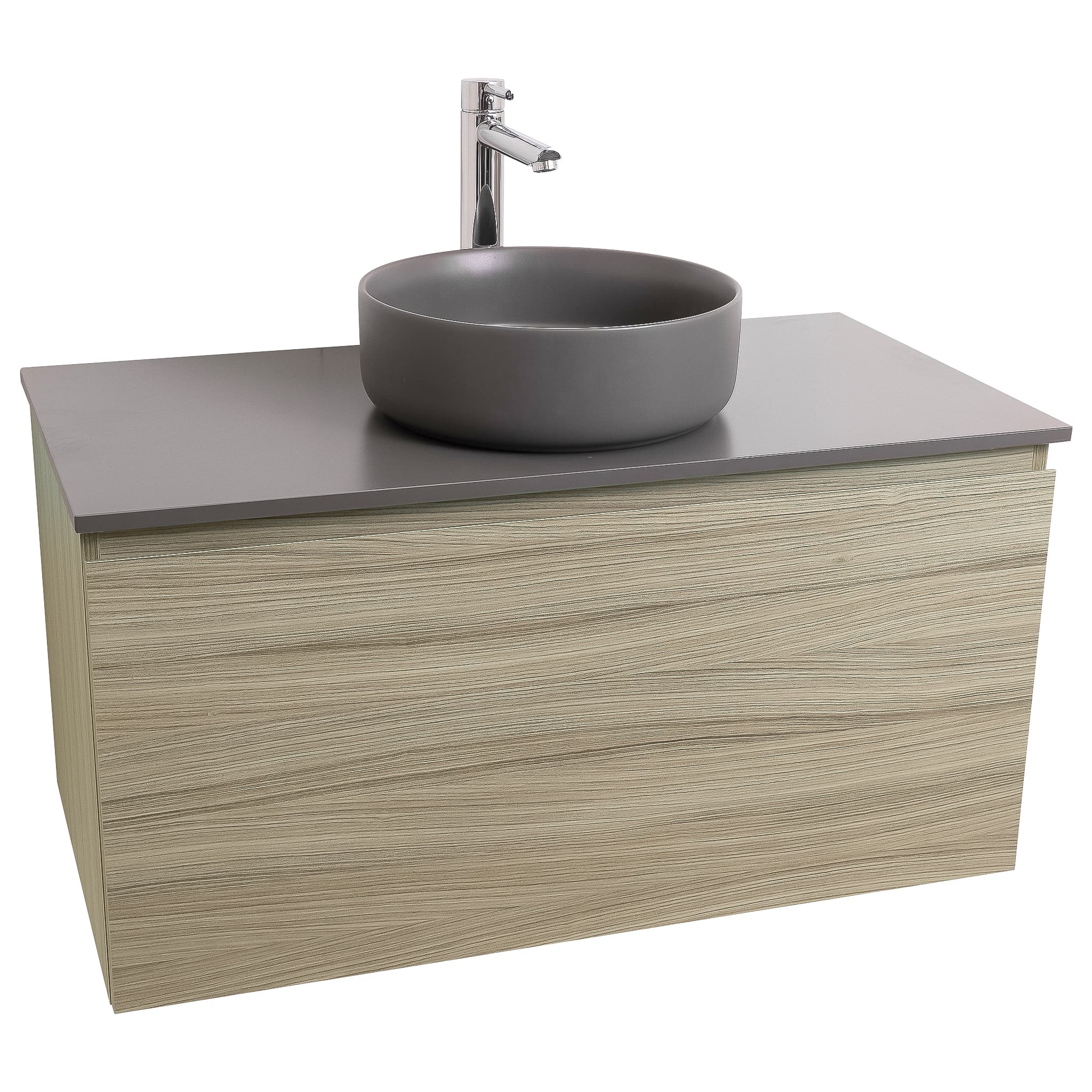 Venice 31.5 Nilo Grey Wood Texture Cabinet, Ares Grey Ceniza Top And Ares Grey Ceniza Ceramic Basin, Wall Mounted Modern Vanity Set