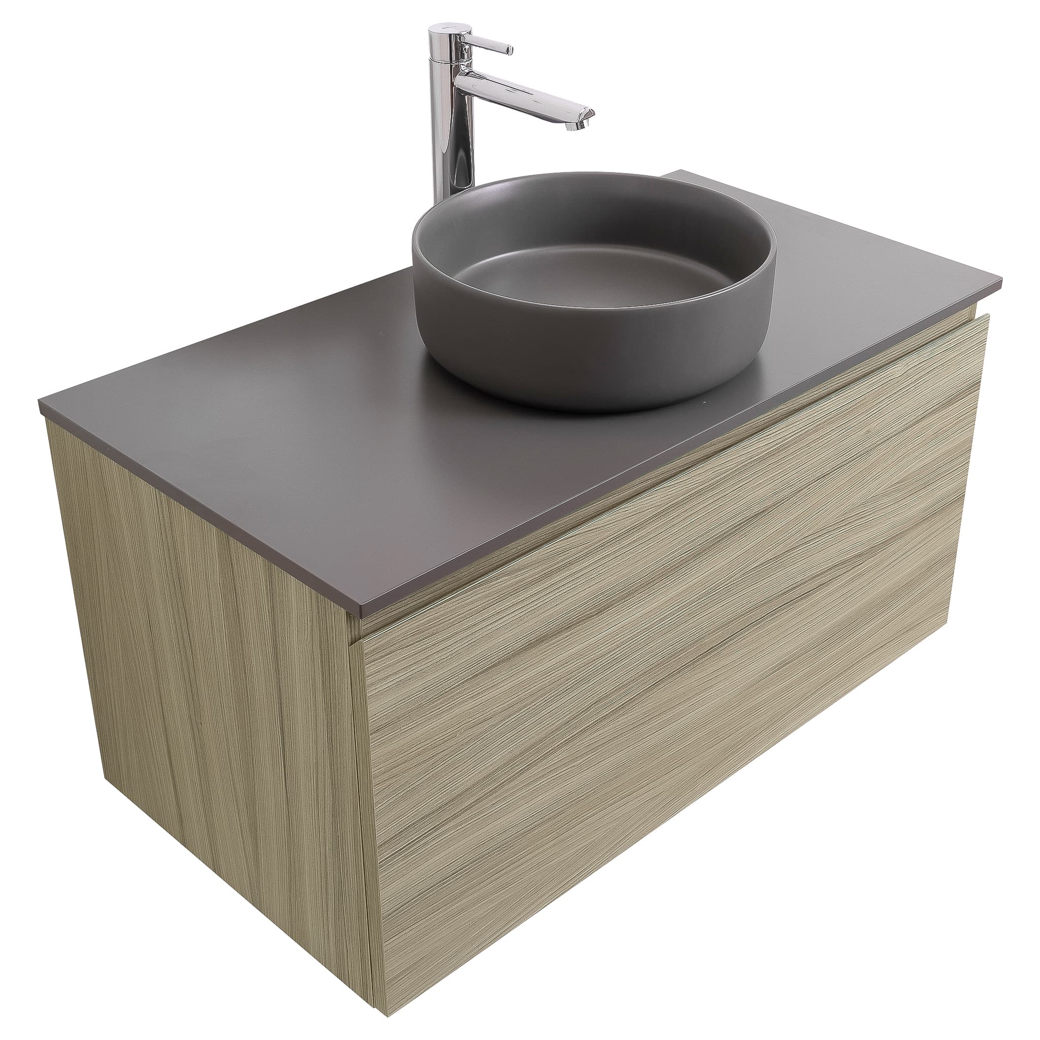 Venice 31.5 Nilo Grey Wood Texture Cabinet, Ares Grey Ceniza Top And Ares Grey Ceniza Ceramic Basin, Wall Mounted Modern Vanity Set