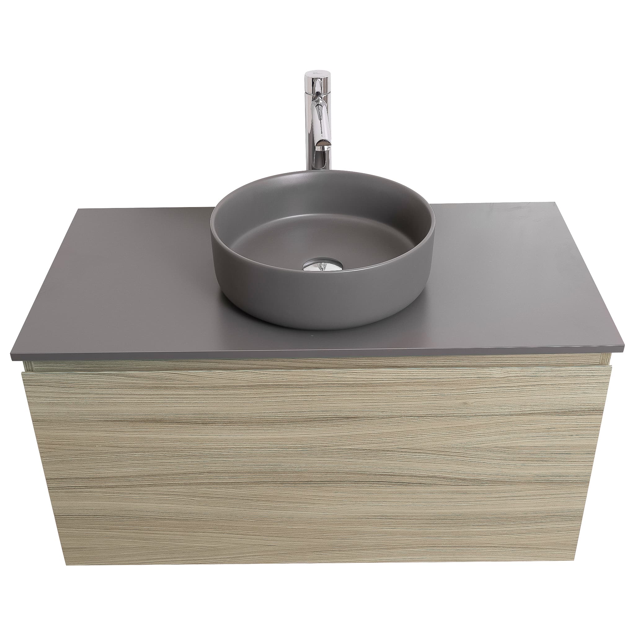 Venice 31.5 Nilo Grey Wood Texture Cabinet, Ares Grey Ceniza Top And Ares Grey Ceniza Ceramic Basin, Wall Mounted Modern Vanity Set