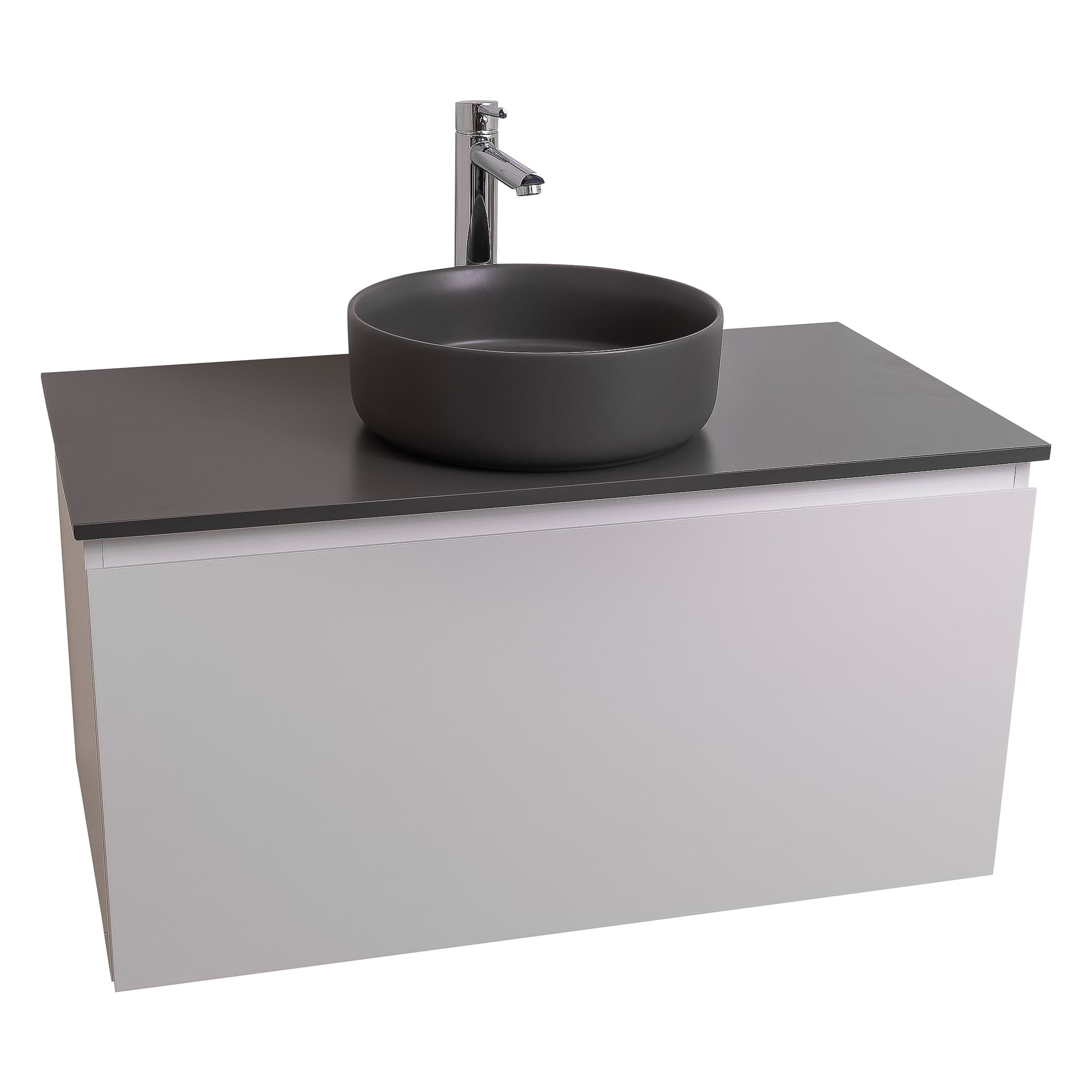 Venice 31.5 White High Gloss Cabinet, Ares Grey Ceniza Top And Ares Grey Ceniza Ceramic Basin, Wall Mounted Modern Vanity Set