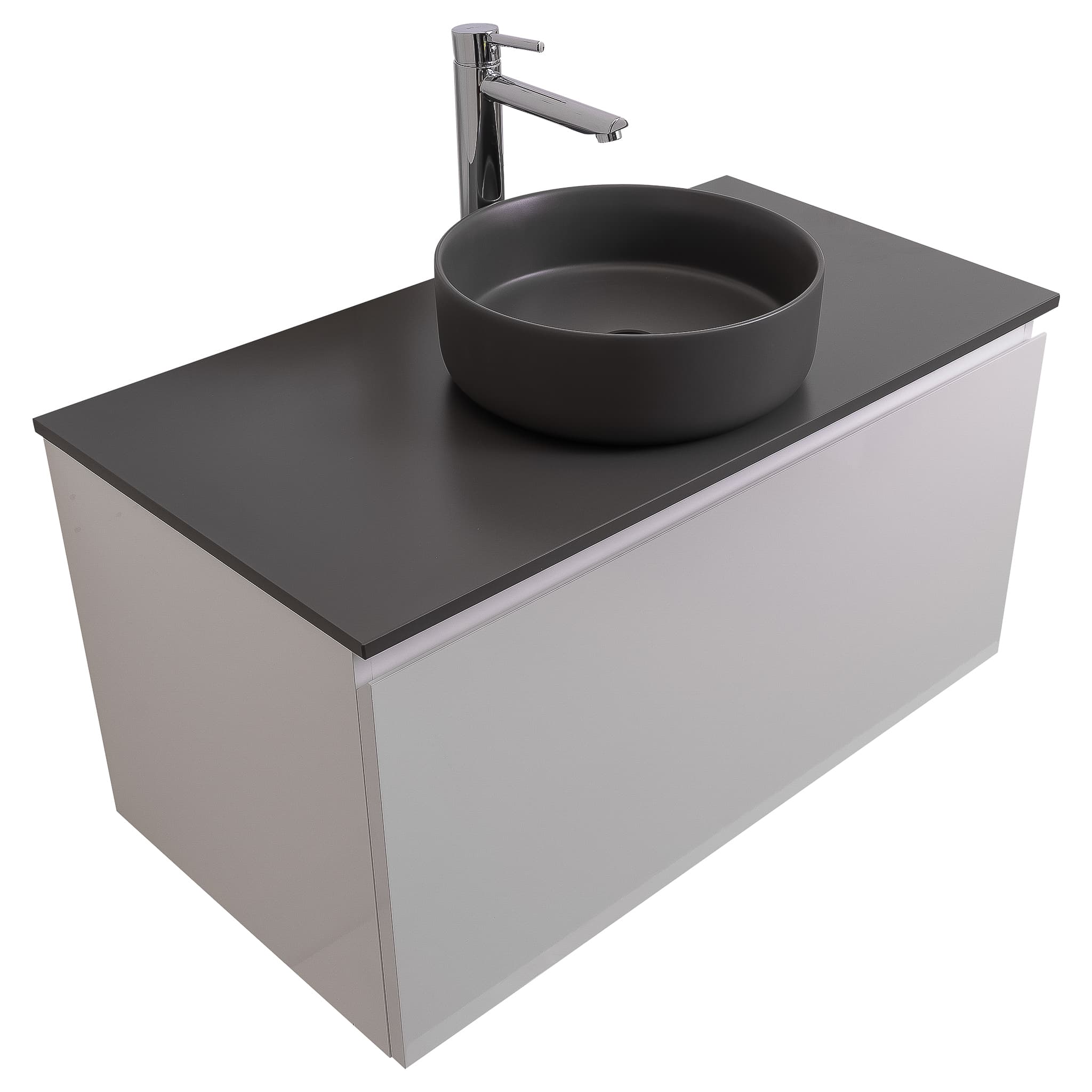 Venice 31.5 White High Gloss Cabinet, Ares Grey Ceniza Top And Ares Grey Ceniza Ceramic Basin, Wall Mounted Modern Vanity Set