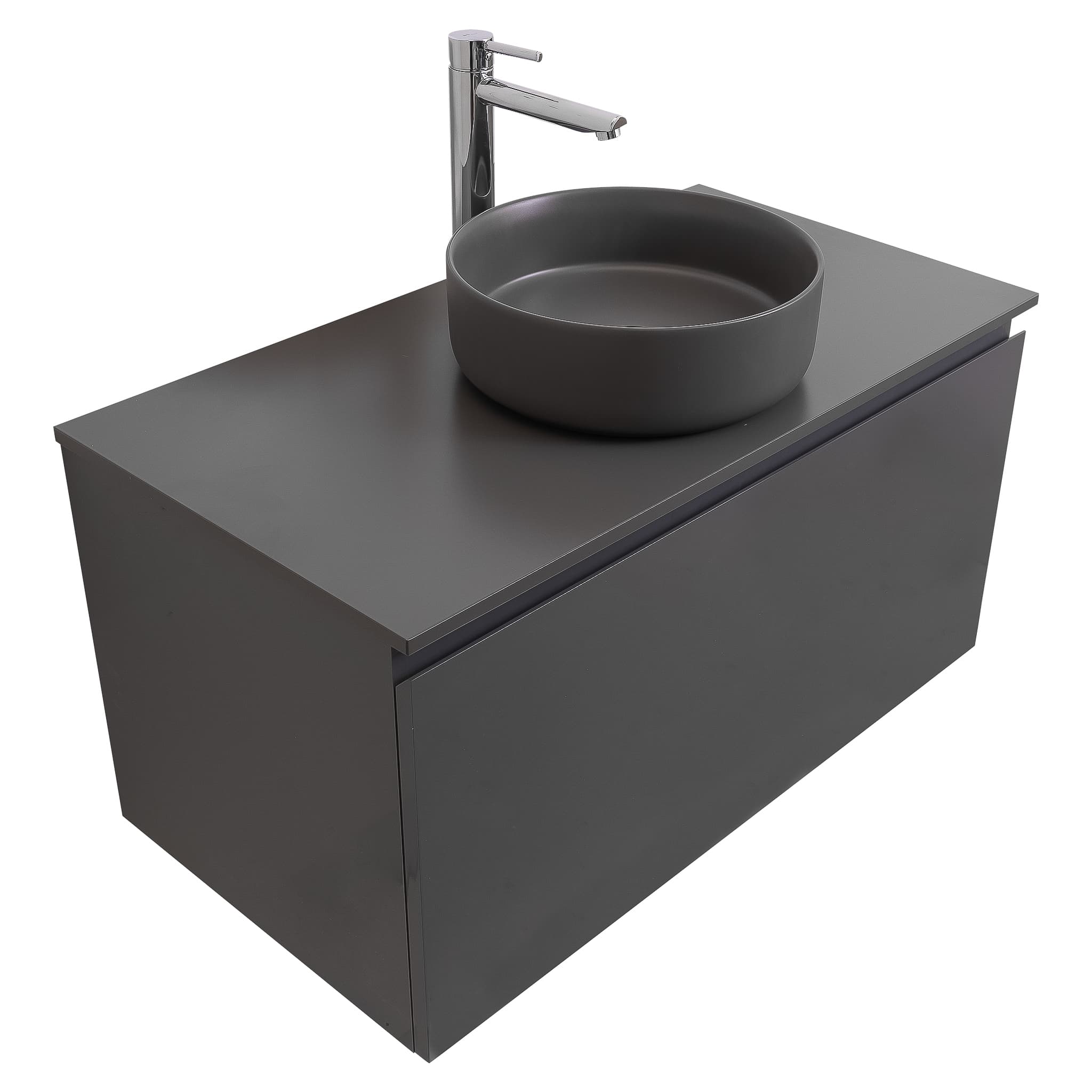 Venice 35.5 Anthracite High Gloss Cabinet, Ares Grey Ceniza Top And Ares Grey Ceniza Ceramic Basin, Wall Mounted Modern Vanity Set