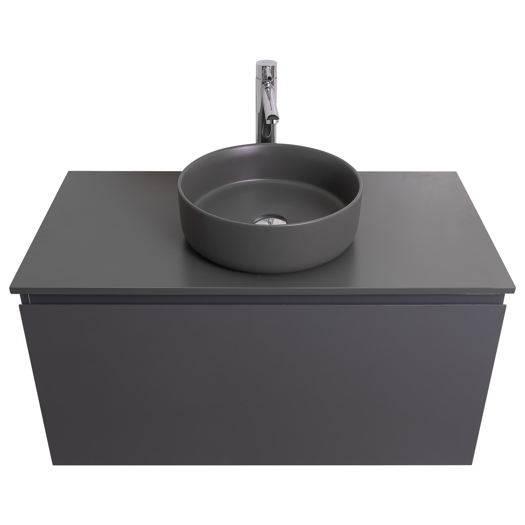 Venice 39.5 Anthracite High Gloss Cabinet, Ares Grey Ceniza Top And Ares Grey Ceniza Ceramic Basin, Wall Mounted Modern Vanity Set