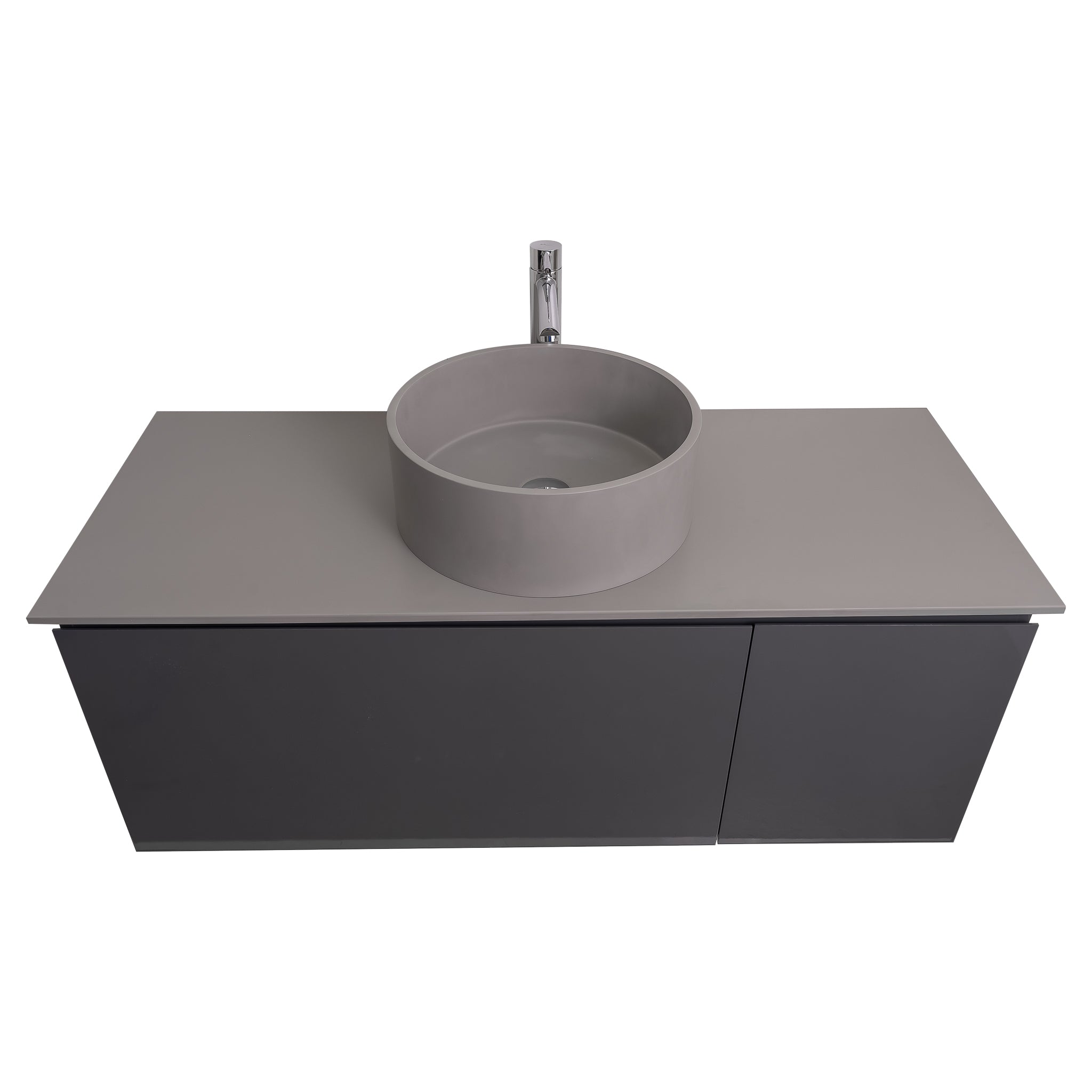 Venice 47.5 Anthracite High Gloss Cabinet, Solid Surface Flat Grey Counter And Round Solid Surface Grey Basin 1386, Wall Mounted Modern Vanity Set