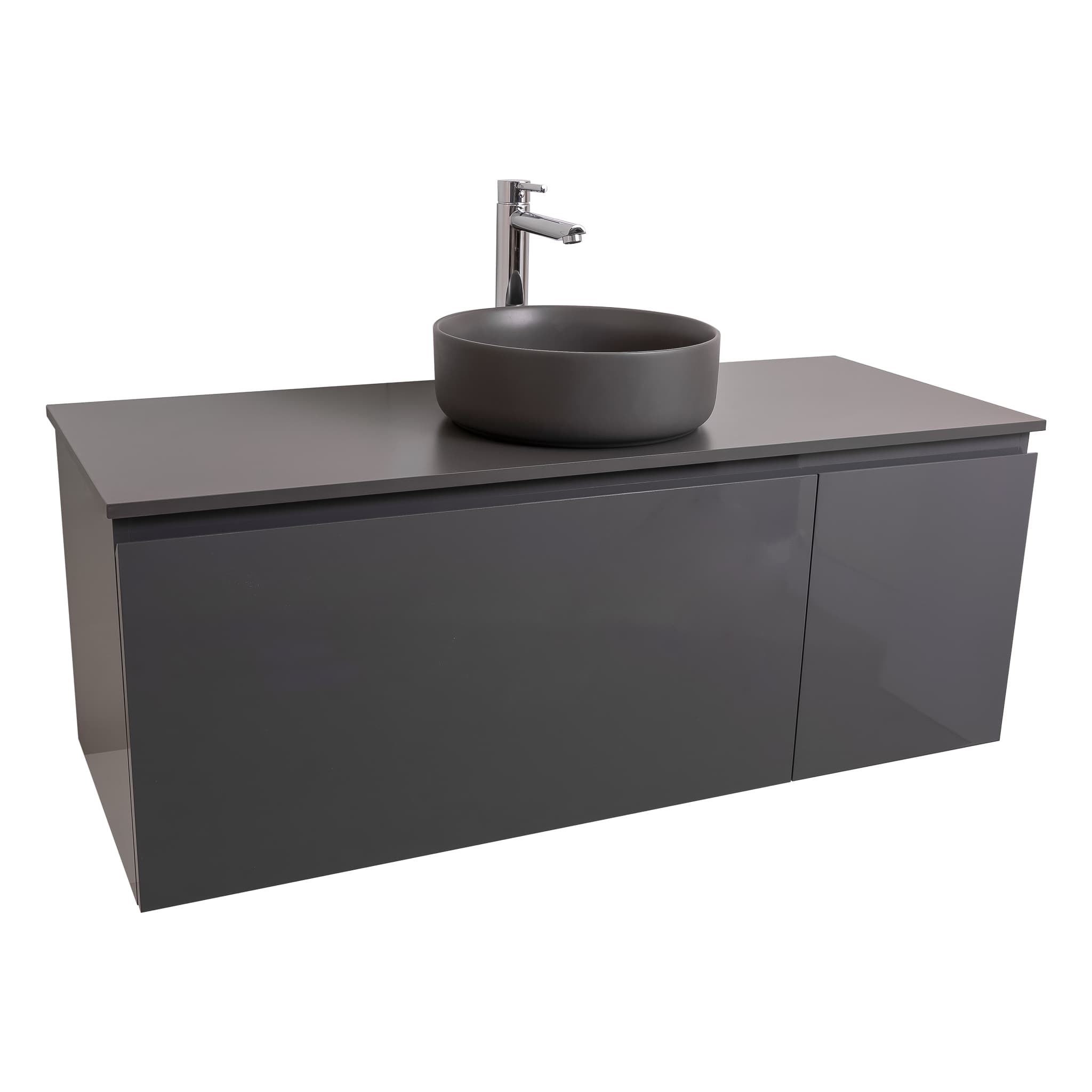 Venice 47.5 Anthracite High Gloss Cabinet, Ares Grey Ceniza Top And Ares Grey Ceniza Ceramic Basin, Wall Mounted Modern Vanity Set