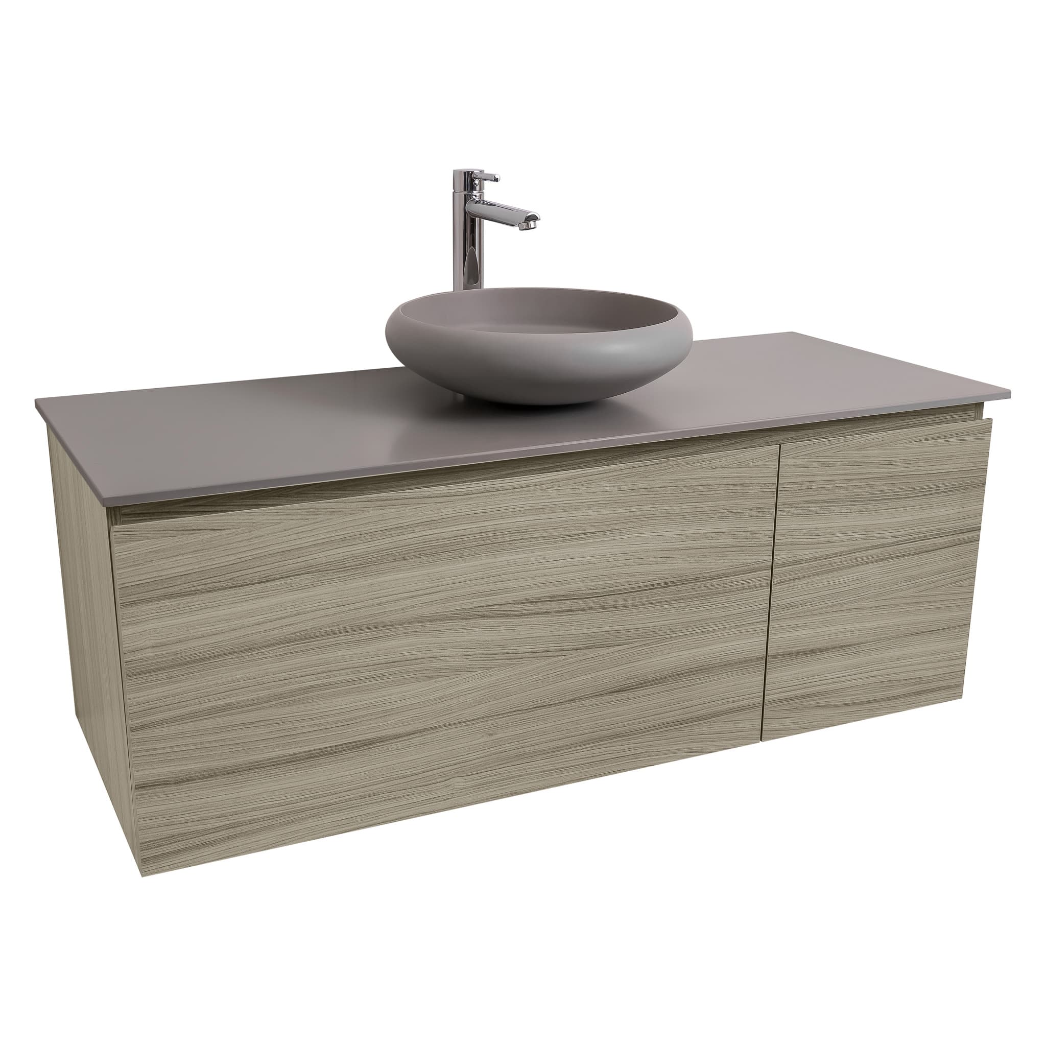 Venice 47.5 Nilo Grey Wood Texture Cabinet, Solid Surface Flat Grey Counter And Round Solid Surface Grey Basin 1153, Wall Mounted Modern Vanity Set Bath Trends USA