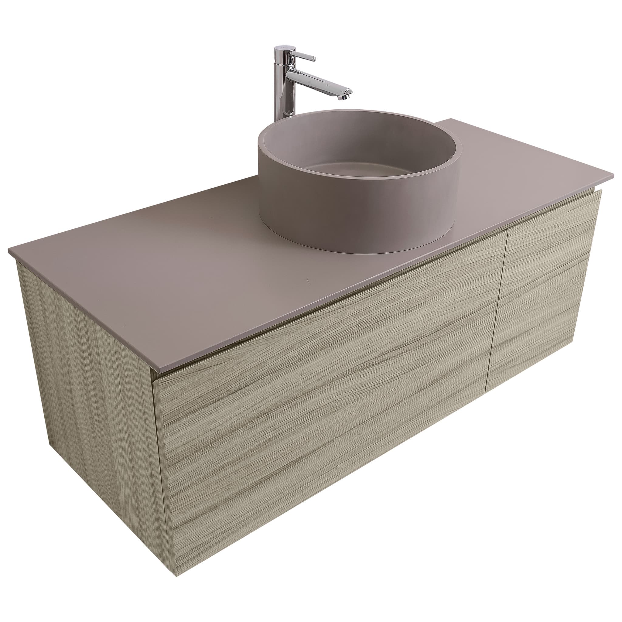 Venice 47.5 Nilo Grey Wood Texture Cabinet, Solid Surface Flat Grey Counter And Round Solid Surface Grey Basin 1386, Wall Mounted Modern Vanity Set Bath Trends USA