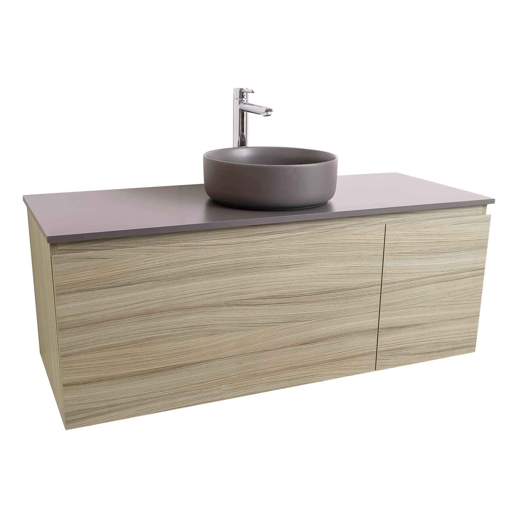 Venice 47.5 Nilo Grey Wood Texture Cabinet, Ares Grey Ceniza Top And Ares Grey Ceniza Ceramic Basin, Wall Mounted Modern Vanity Set