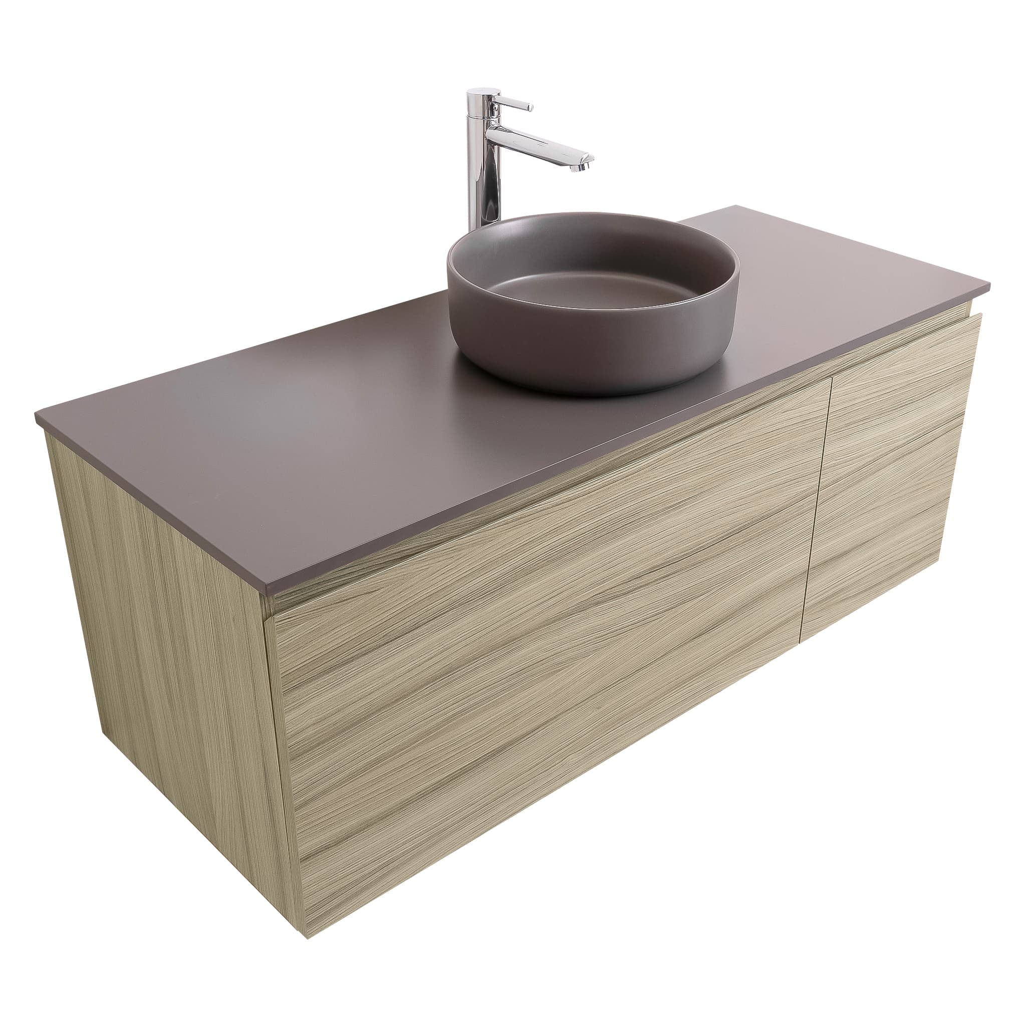 Venice 47.5 Nilo Grey Wood Texture Cabinet, Ares Grey Ceniza Top And Ares Grey Ceniza Ceramic Basin, Wall Mounted Modern Vanity Set