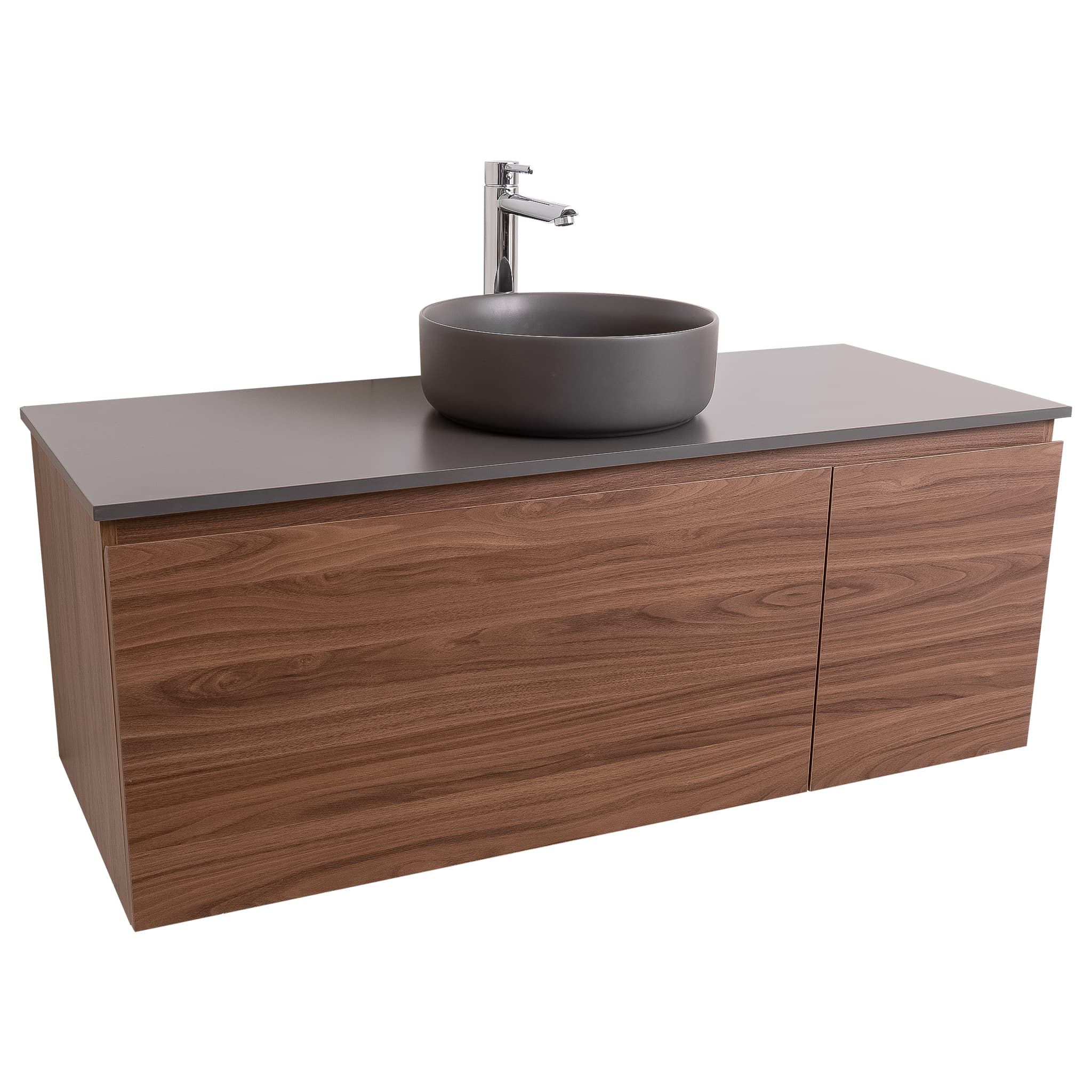 Venice 47.5 Walnut Wood Texture Cabinet, Ares Grey Ceniza Top And Ares Grey Ceniza Ceramic Basin, Wall Mounted Modern Vanity Set Bath Trends USA