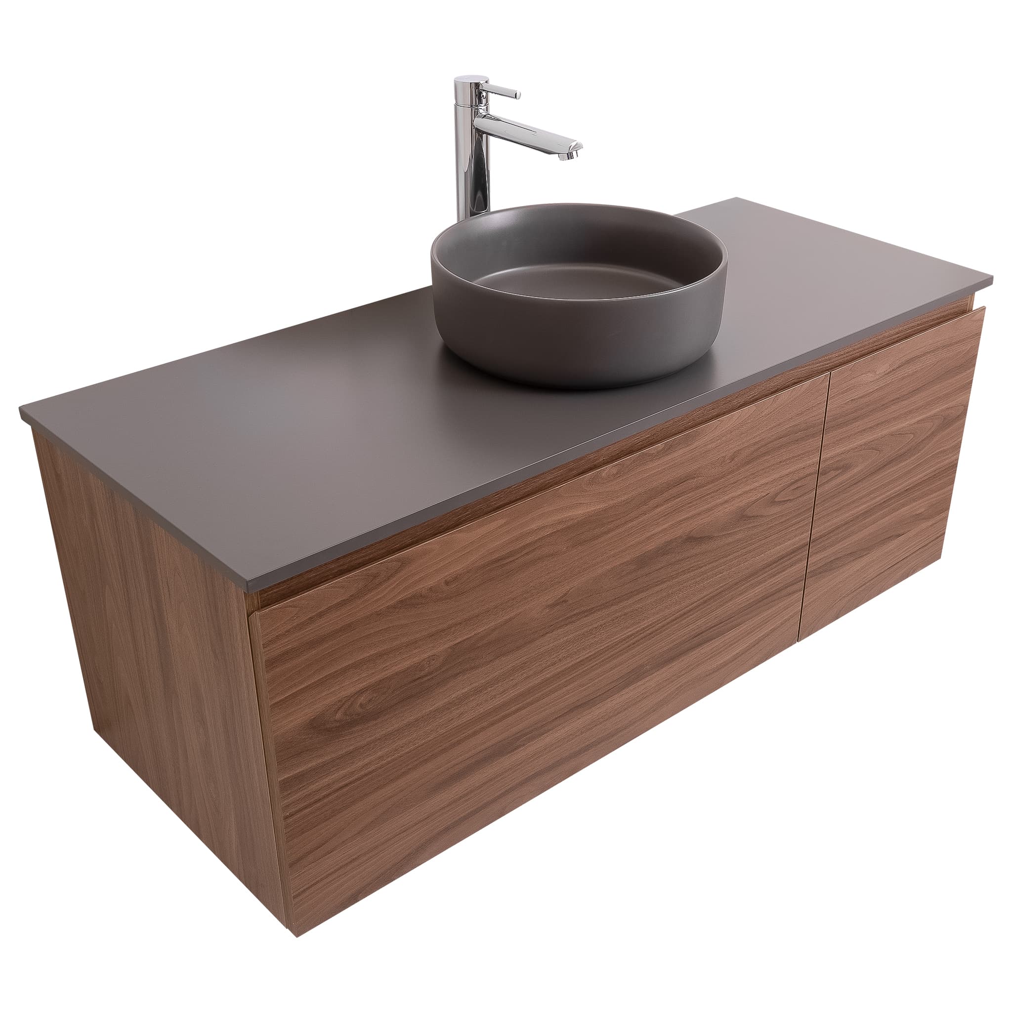 Venice 47.5 Walnut Wood Texture Cabinet, Ares Grey Ceniza Top And Ares Grey Ceniza Ceramic Basin, Wall Mounted Modern Vanity Set Bath Trends USA