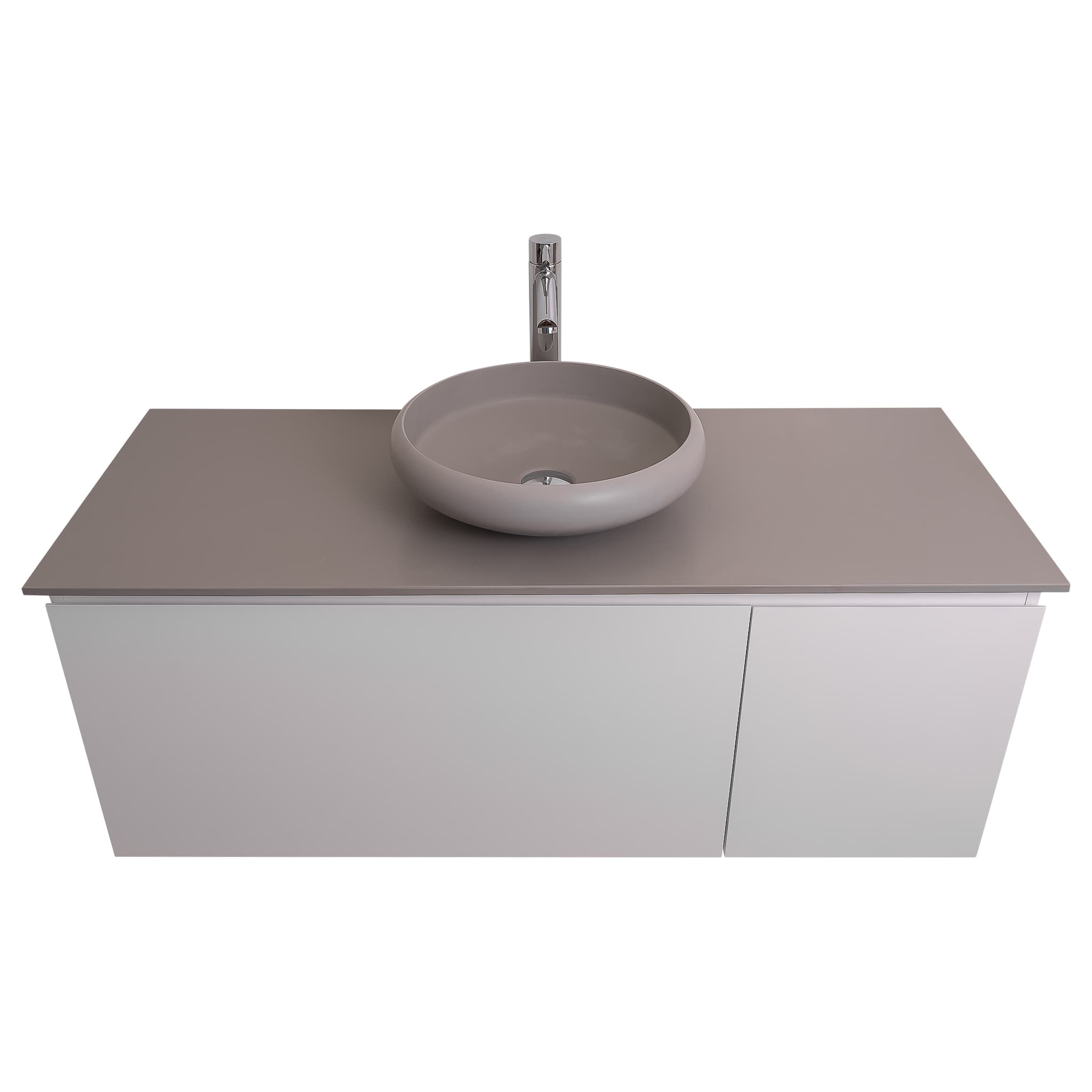 Venice 47.5 White High Gloss Cabinet, Solid Surface Flat Grey Counter And Round Solid Surface Grey Basin 1153, Wall Mounted Modern Vanity Set