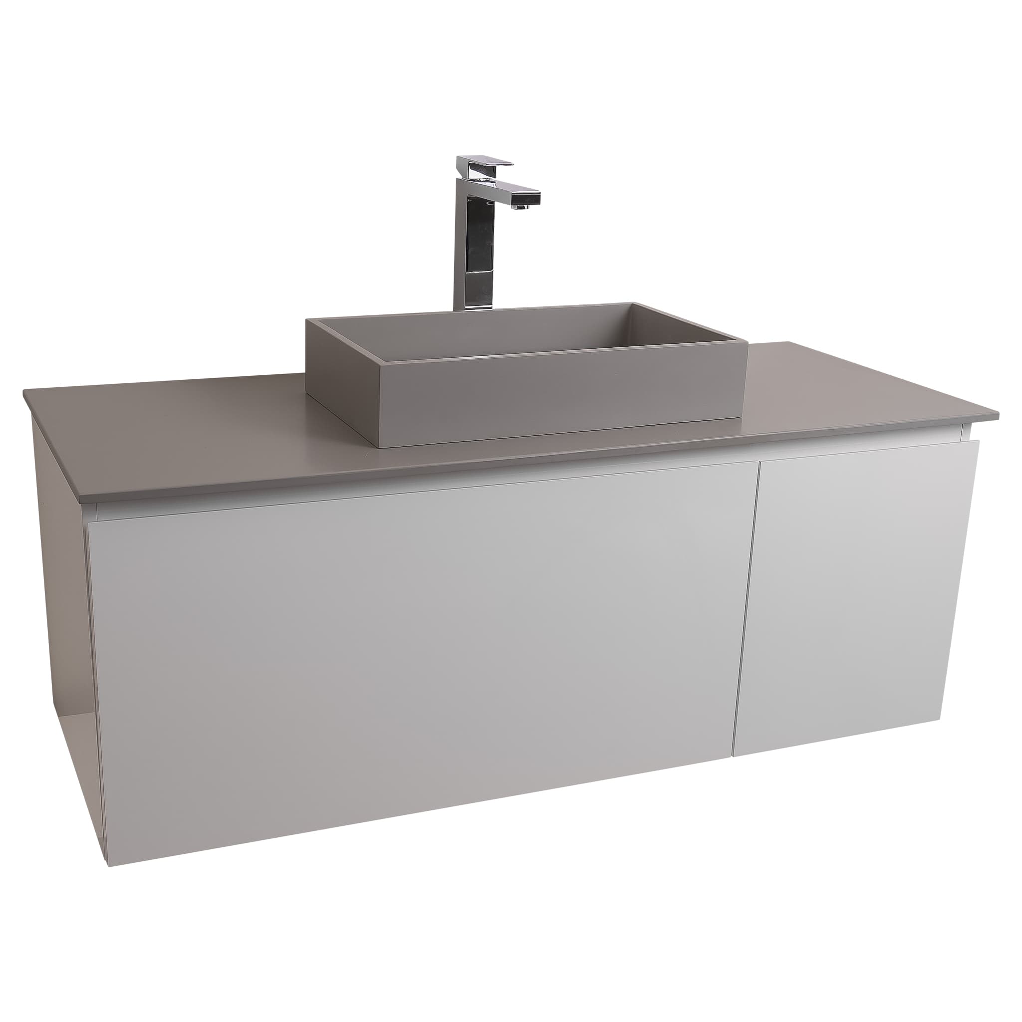 Venice 47.5 White High Gloss Cabinet, Solid Surface Flat Grey Counter And Infinity Square Solid Surface Grey Basin 1329, Wall Mounted Modern Vanity Set