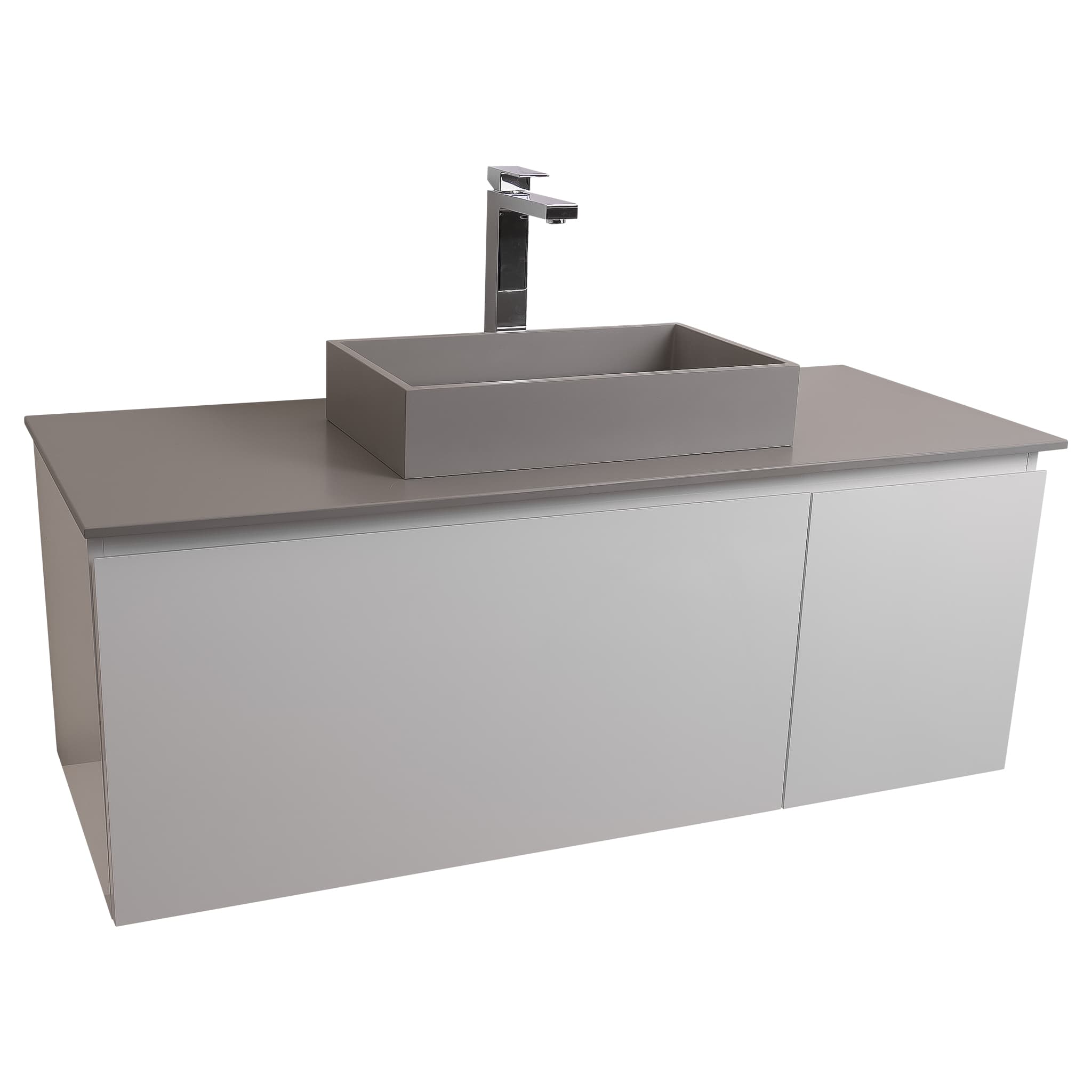 Venice 47.5 White High Gloss Cabinet, Solid Surface Flat Grey Counter And Infinity Square Solid Surface Grey Basin 1329, Wall Mounted Modern Vanity Set Bath Trends USA