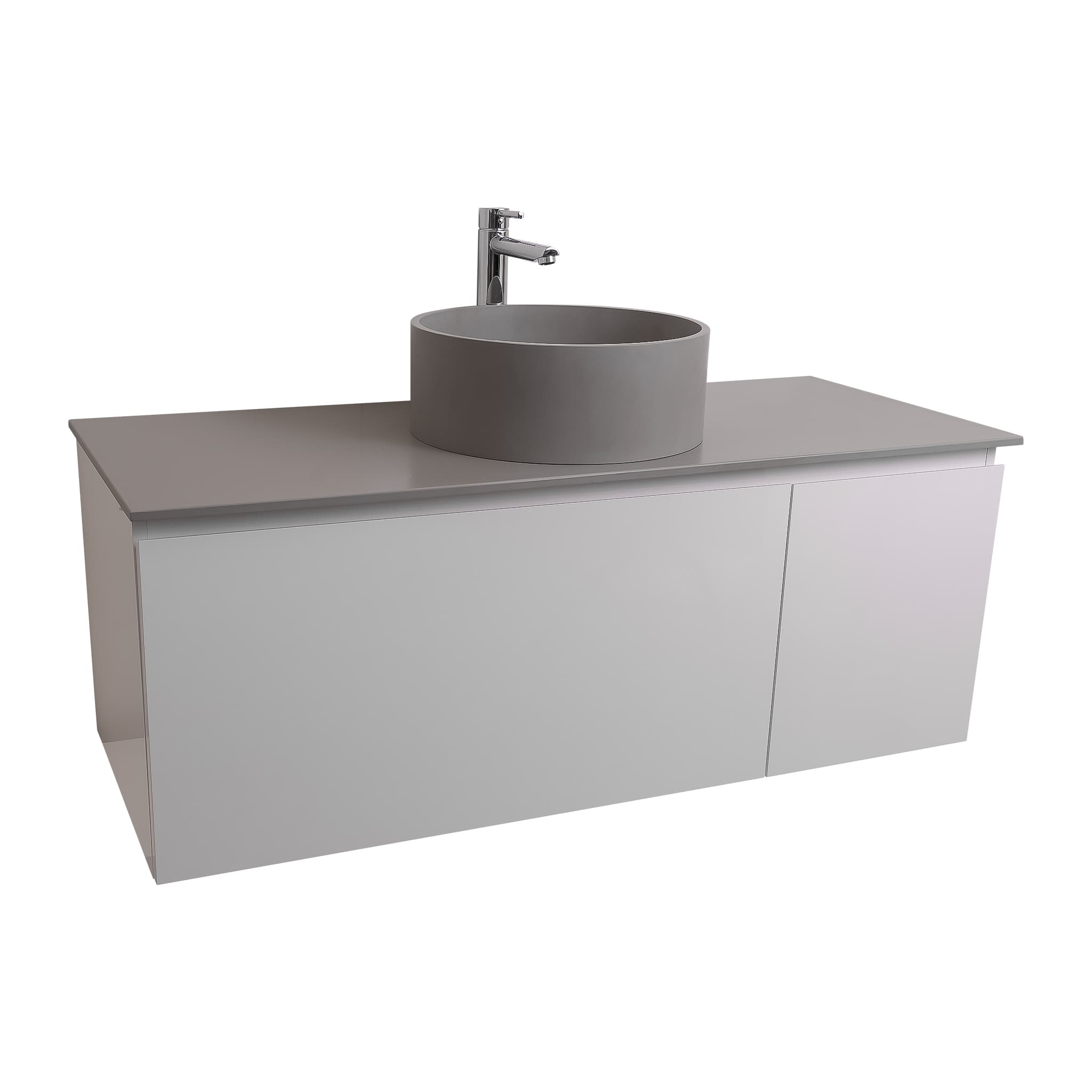 Venice 47.5 White High Gloss Cabinet, Solid Surface Flat Grey Counter And Round Solid Surface Grey Basin 1386, Wall Mounted Modern Vanity Set Bath Trends USA