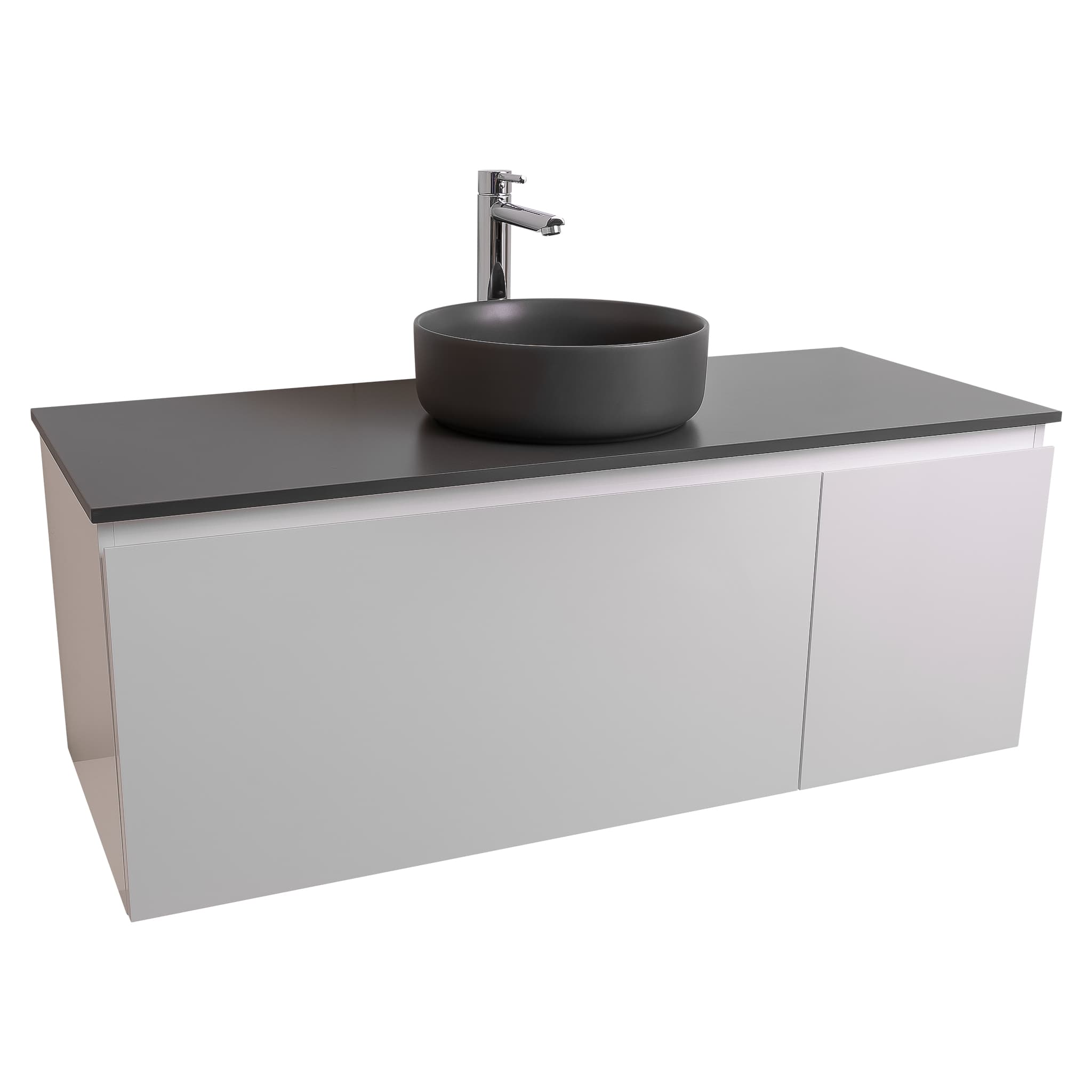 Venice 47.5 White High Gloss Cabinet, Ares Grey Ceniza Top And Ares Grey Ceniza Ceramic Basin, Wall Mounted Modern Vanity Set Bath Trends USA