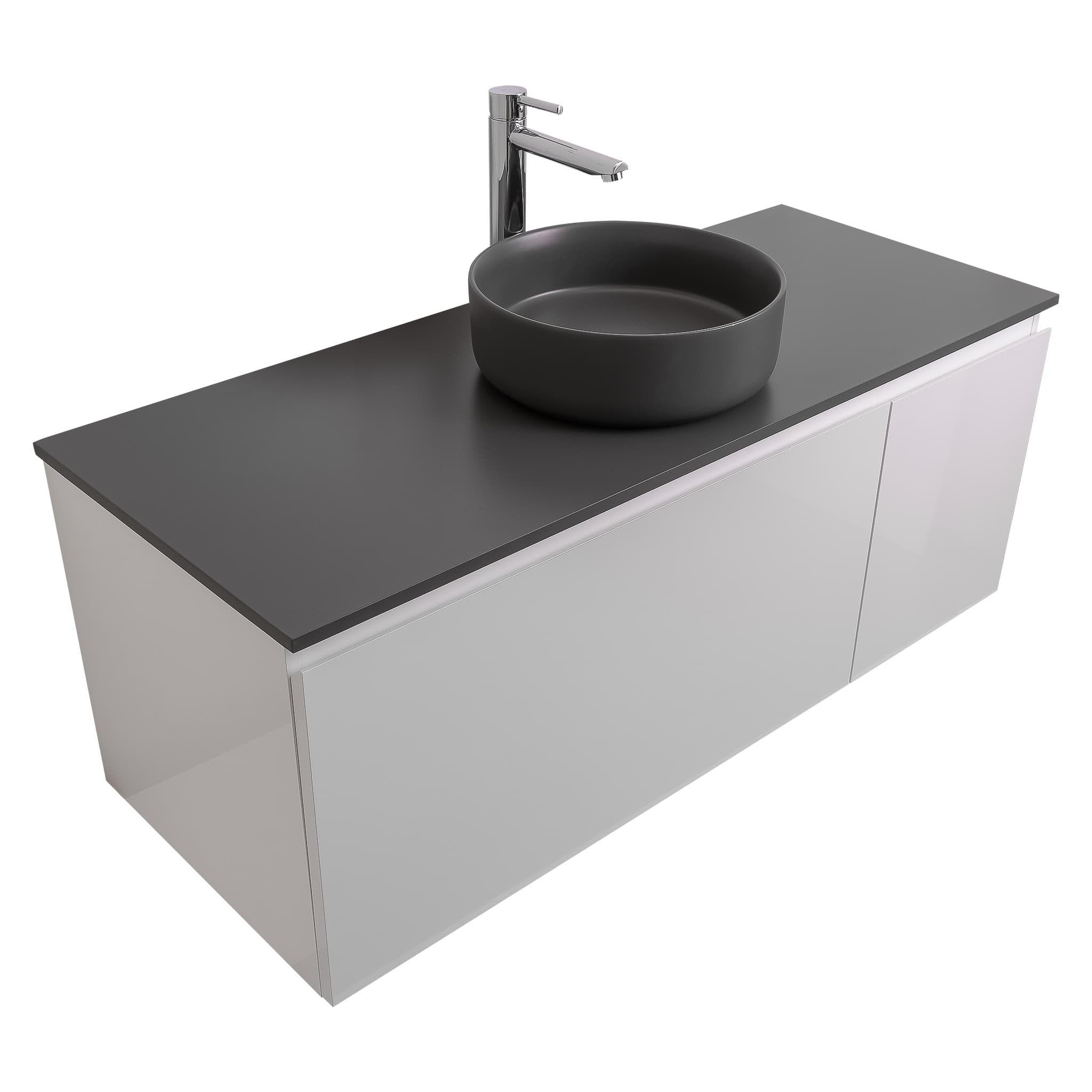 Venice 47.5 White High Gloss Cabinet, Ares Grey Ceniza Top And Ares Grey Ceniza Ceramic Basin, Wall Mounted Modern Vanity Set