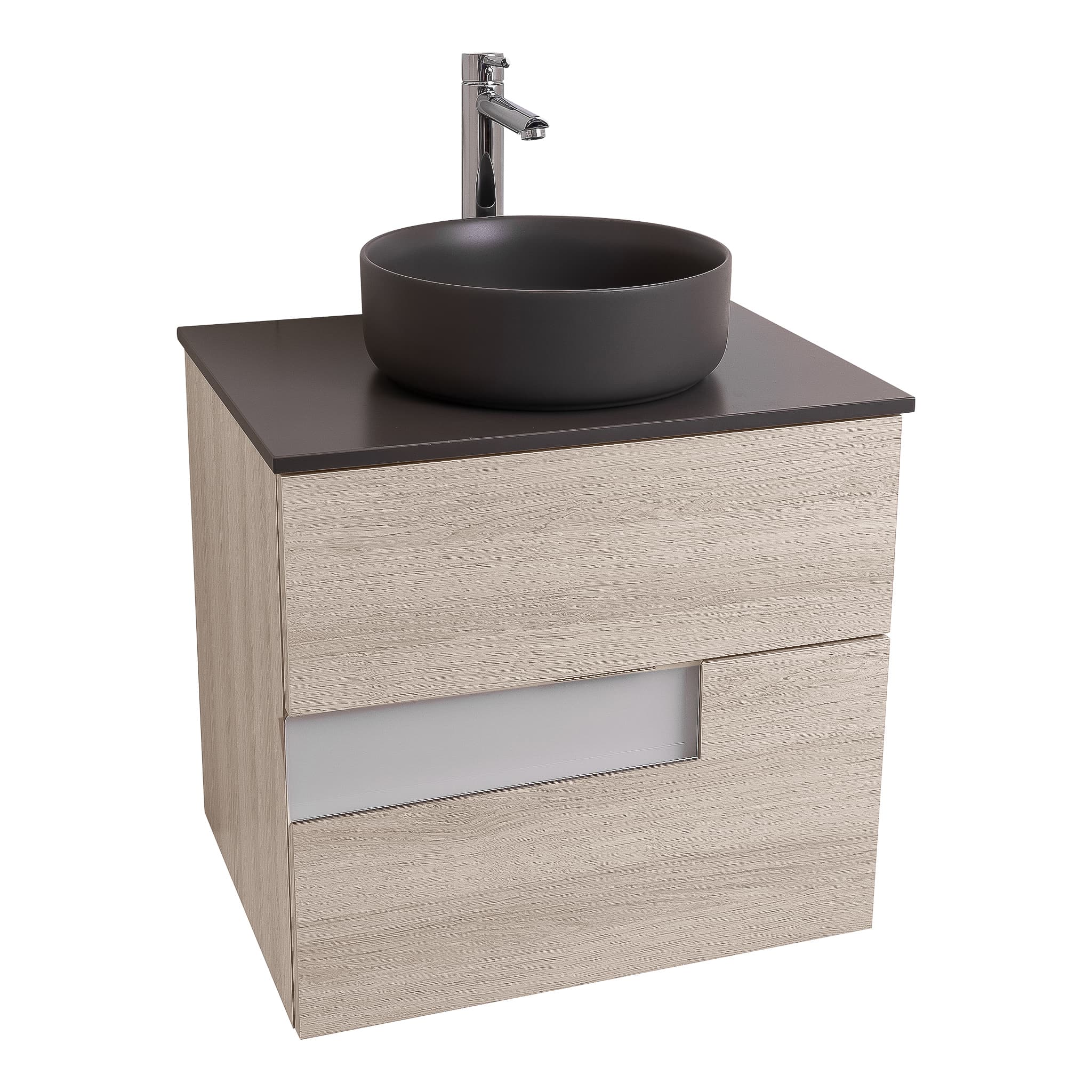 Vision 23.5 Natural Light Wood Cabinet, Ares Grey Ceniza Top And Ares Grey Ceniza Ceramic Basin, Wall Mounted Modern Vanity Set