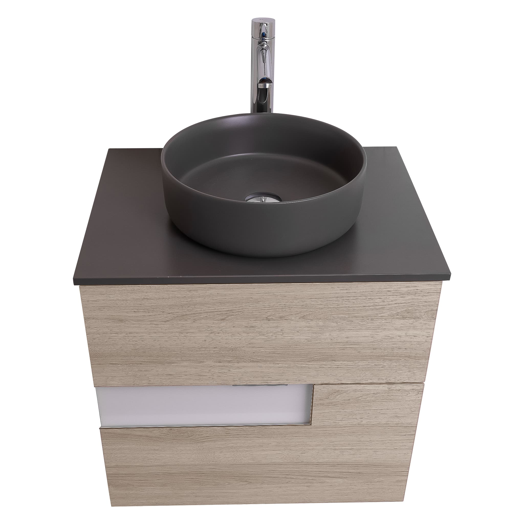 Vision 23.5 Natural Light Wood Cabinet, Ares Grey Ceniza Top And Ares Grey Ceniza Ceramic Basin, Wall Mounted Modern Vanity Set