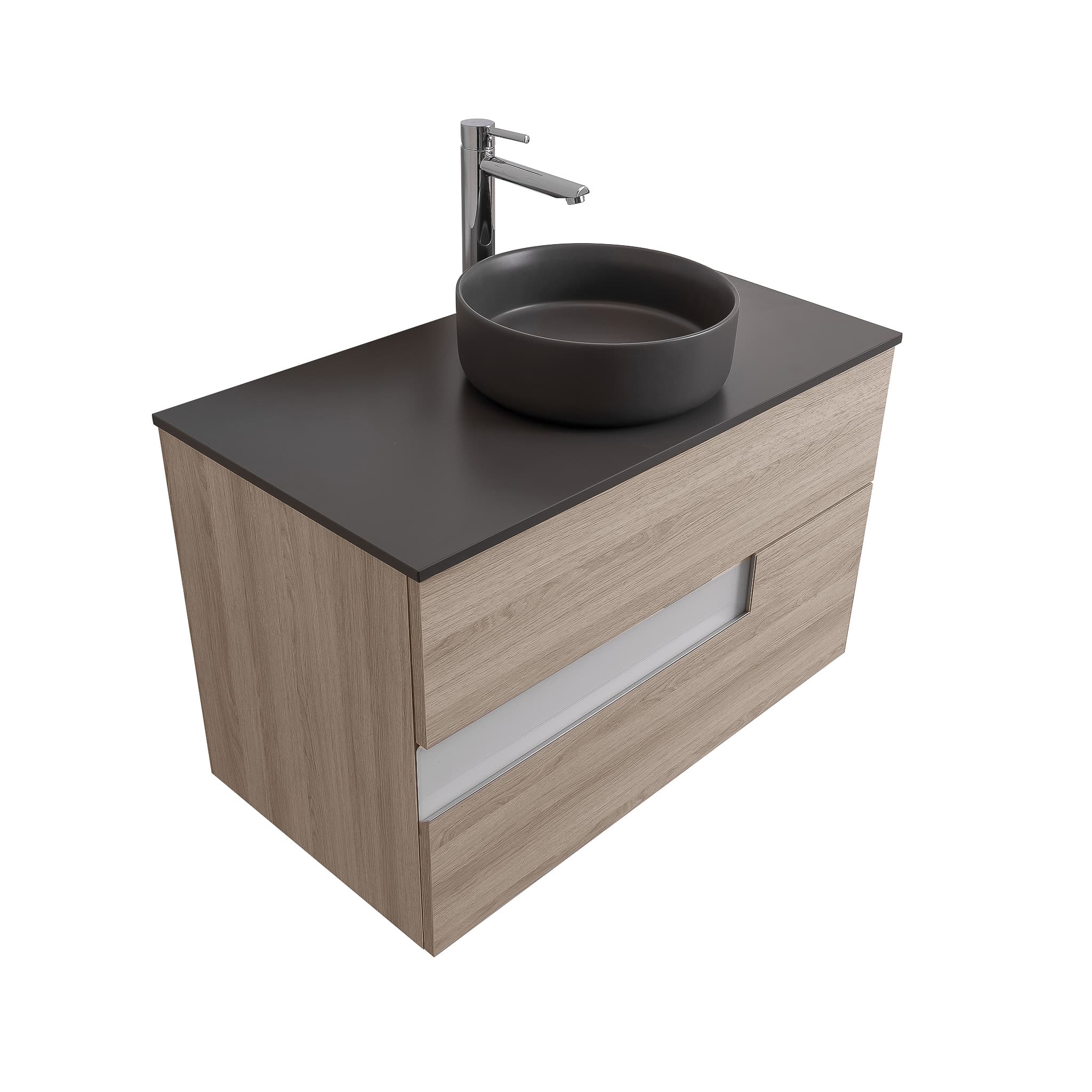 Vision 31.5 Natural Light Wood Cabinet, Ares Grey Ceniza Top And Ares Grey Ceniza Ceramic Basin, Wall Mounted Modern Vanity Set