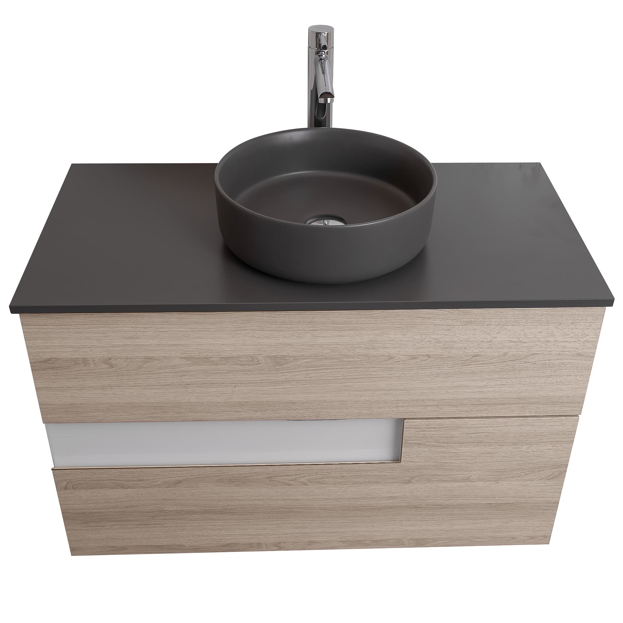 Vision 31.5 Natural Light Wood Cabinet, Ares Grey Ceniza Top And Ares Grey Ceniza Ceramic Basin, Wall Mounted Modern Vanity Set