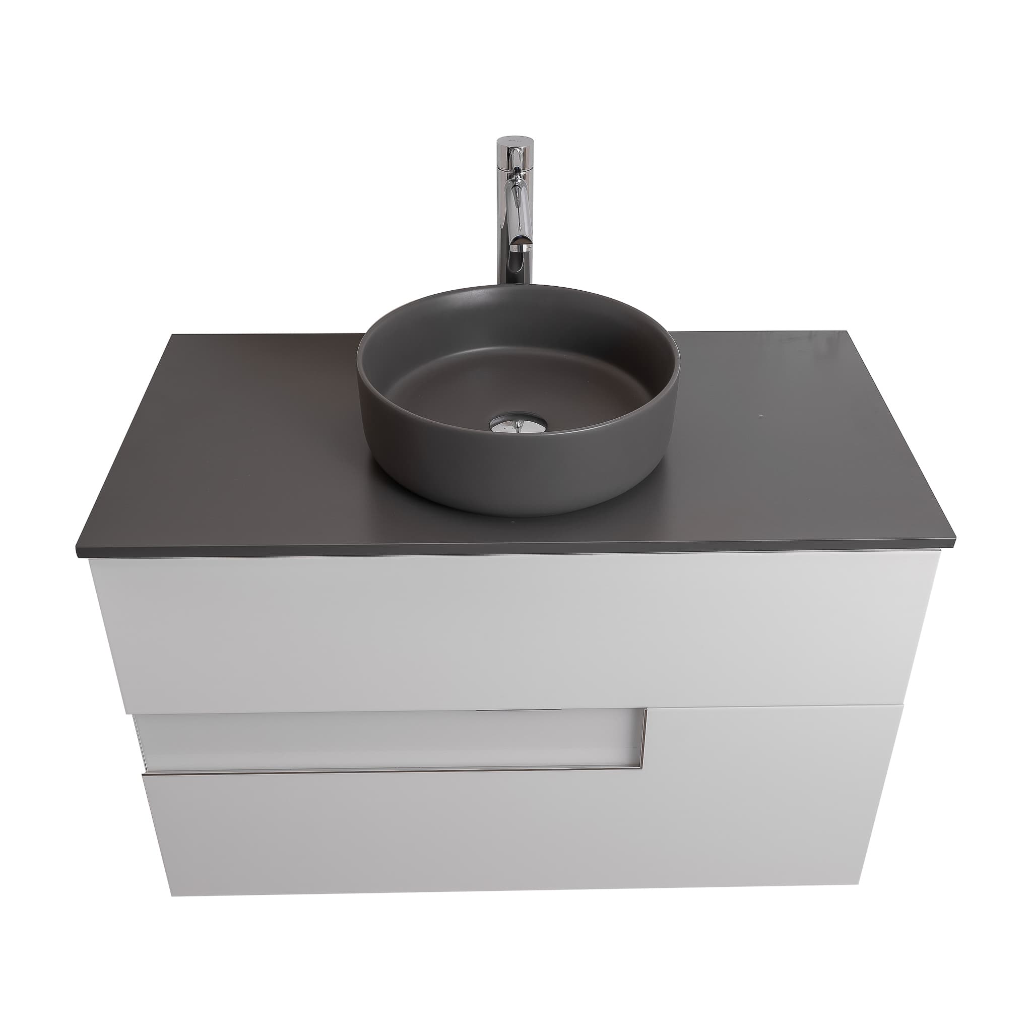Vision 31.5 White High Gloss Cabinet, Ares Grey Ceniza Top And Ares Grey Ceniza Ceramic Basin, Wall Mounted Modern Vanity Set