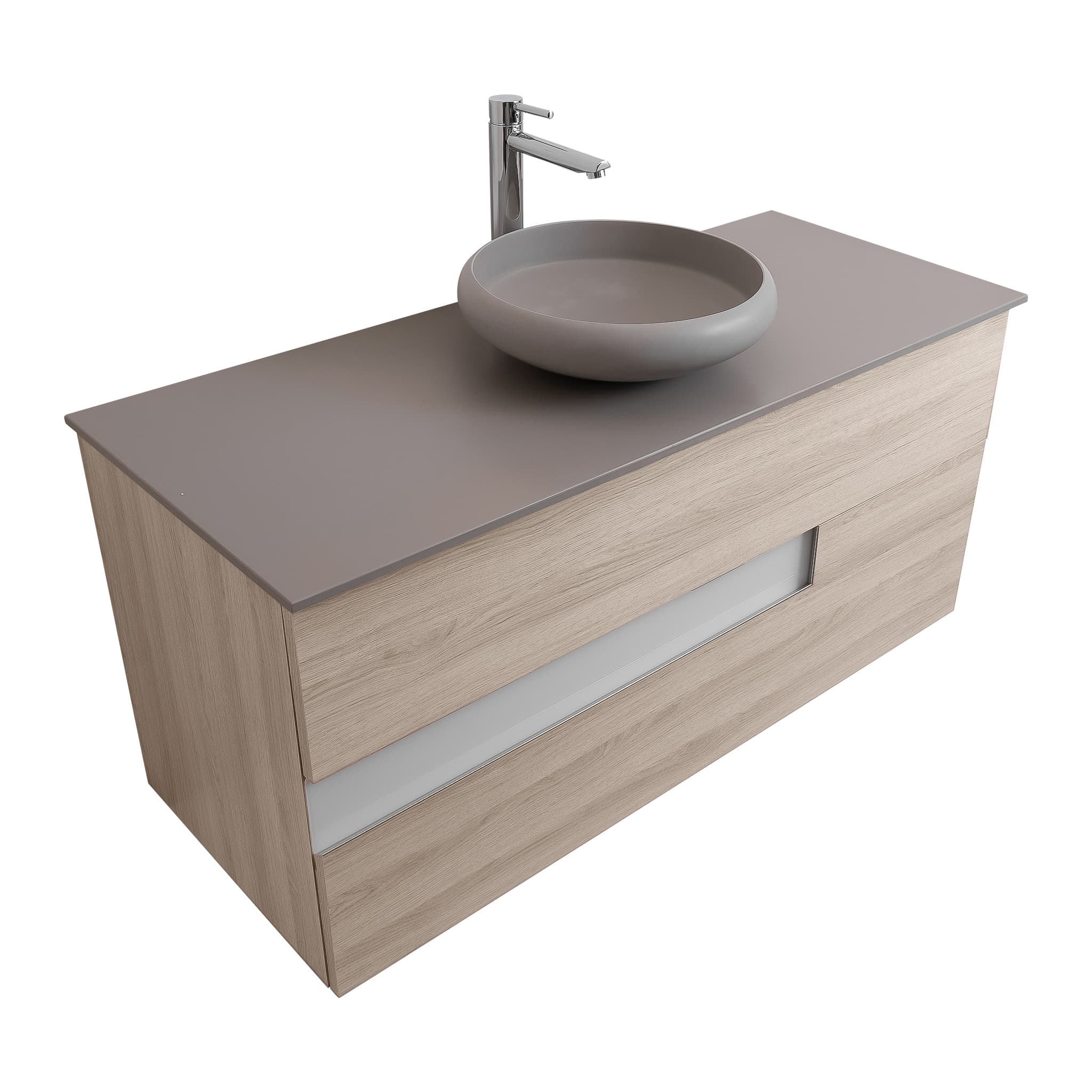 Vision 47.5 Natural Light Wood Cabinet, Solid Surface Flat Grey Counter And Round Solid Surface Grey Basin 1153, Wall Mounted Modern Vanity Set Bath Trends USA