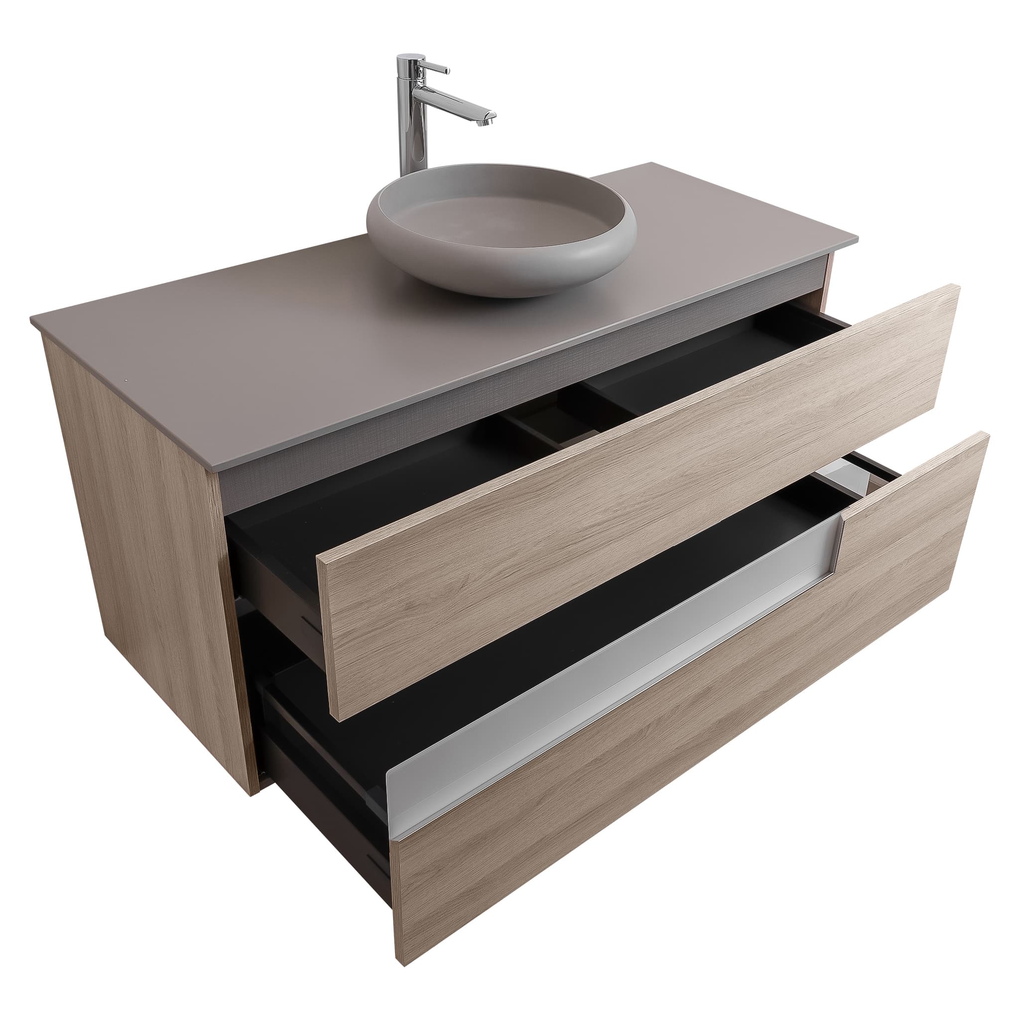 Vision 47.5 Natural Light Wood Cabinet, Solid Surface Flat Grey Counter And Round Solid Surface Grey Basin 1153, Wall Mounted Modern Vanity Set Bath Trends USA