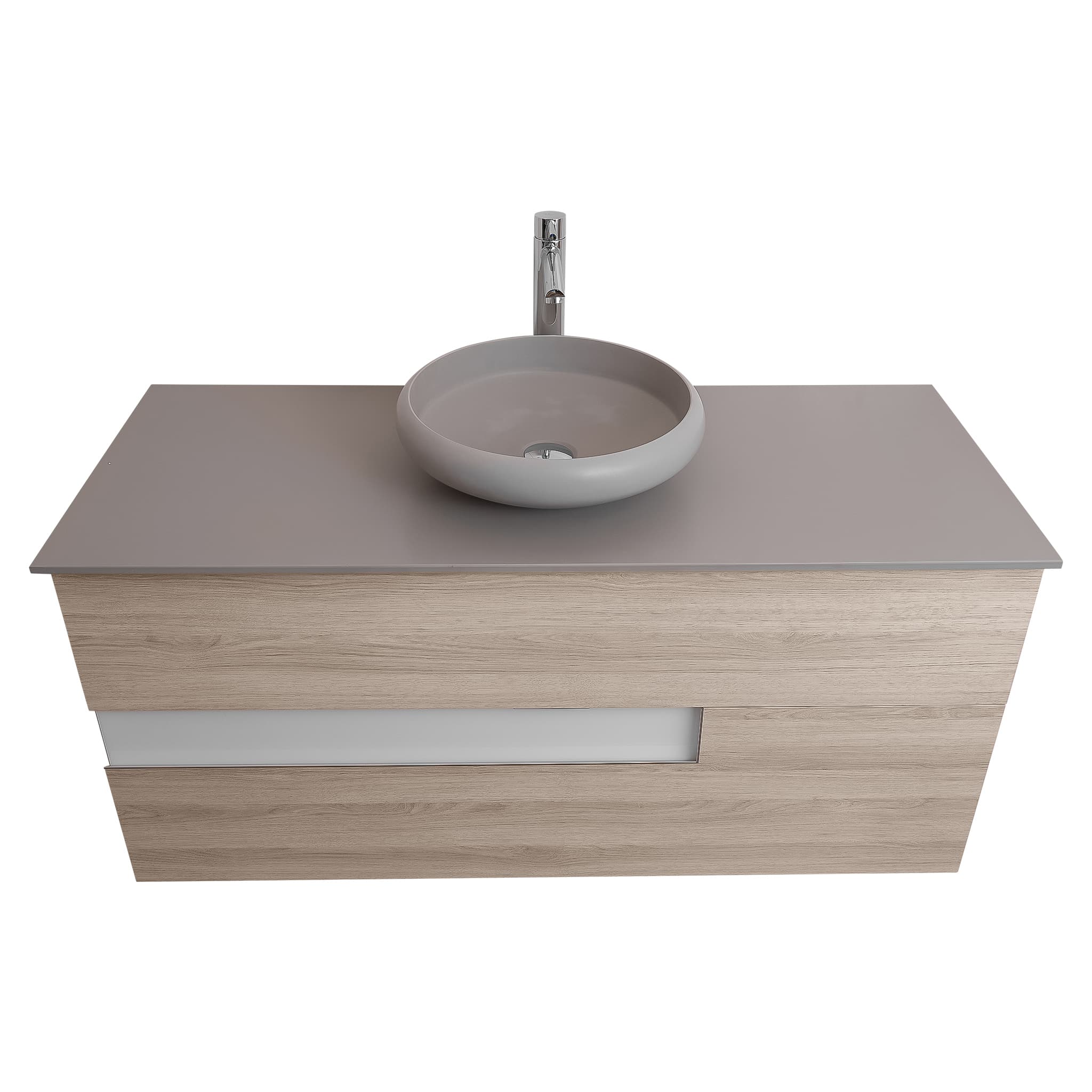 Vision 47.5 Natural Light Wood Cabinet, Solid Surface Flat Grey Counter And Round Solid Surface Grey Basin 1153, Wall Mounted Modern Vanity Set Bath Trends USA