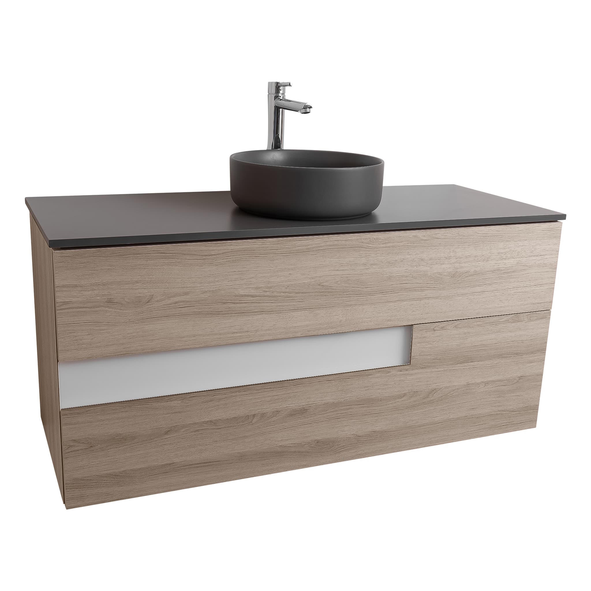 Vision 47.5 Natural Light Wood, Ares Grey Ceniza Top And Ares Grey Ceniza Ceramic Basin, Wall Mounted Modern Vanity Set