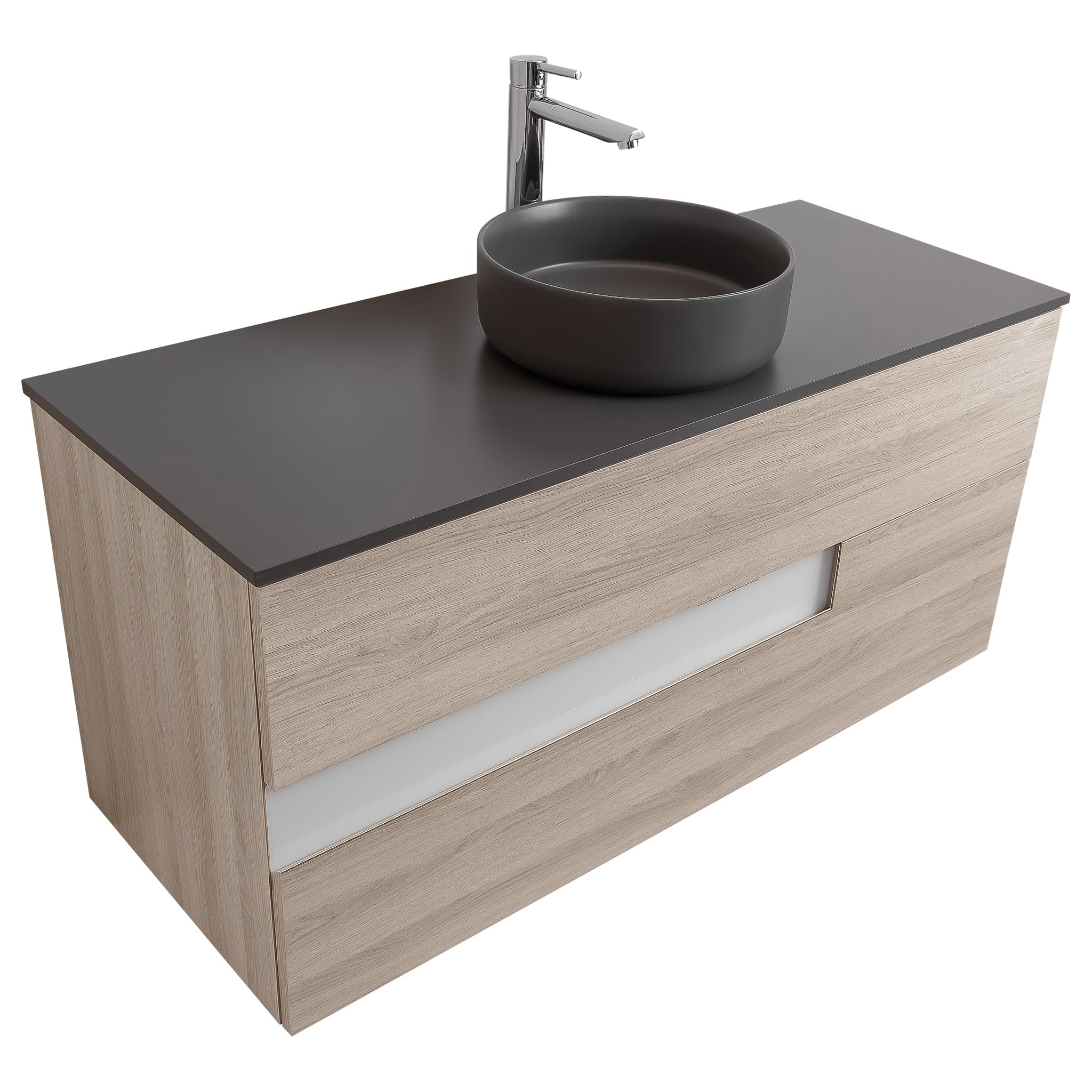 Vision 47.5 Natural Light Wood, Ares Grey Ceniza Top And Ares Grey Ceniza Ceramic Basin, Wall Mounted Modern Vanity Set