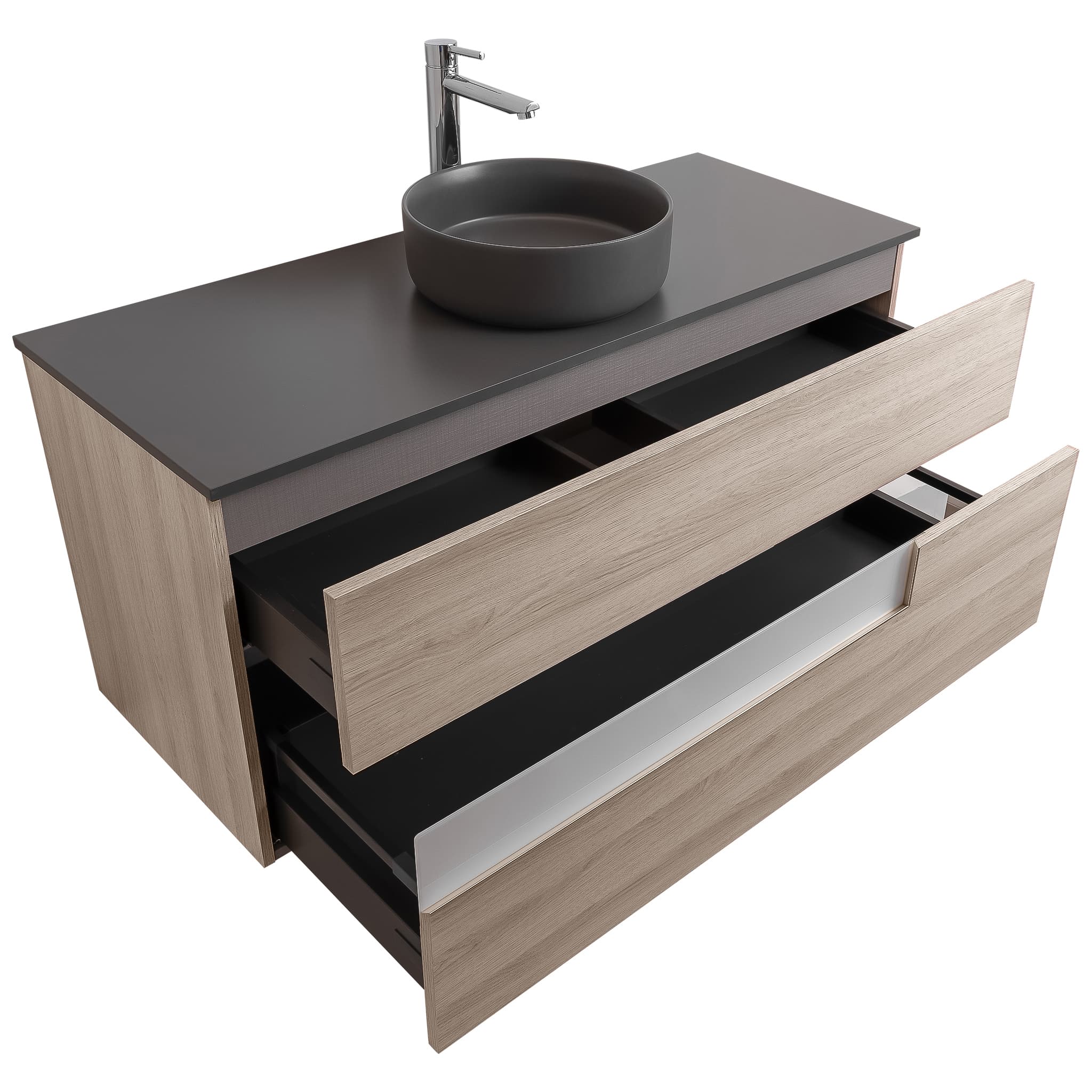 Vision 47.5 Natural Light Wood, Ares Grey Ceniza Top And Ares Grey Ceniza Ceramic Basin, Wall Mounted Modern Vanity Set