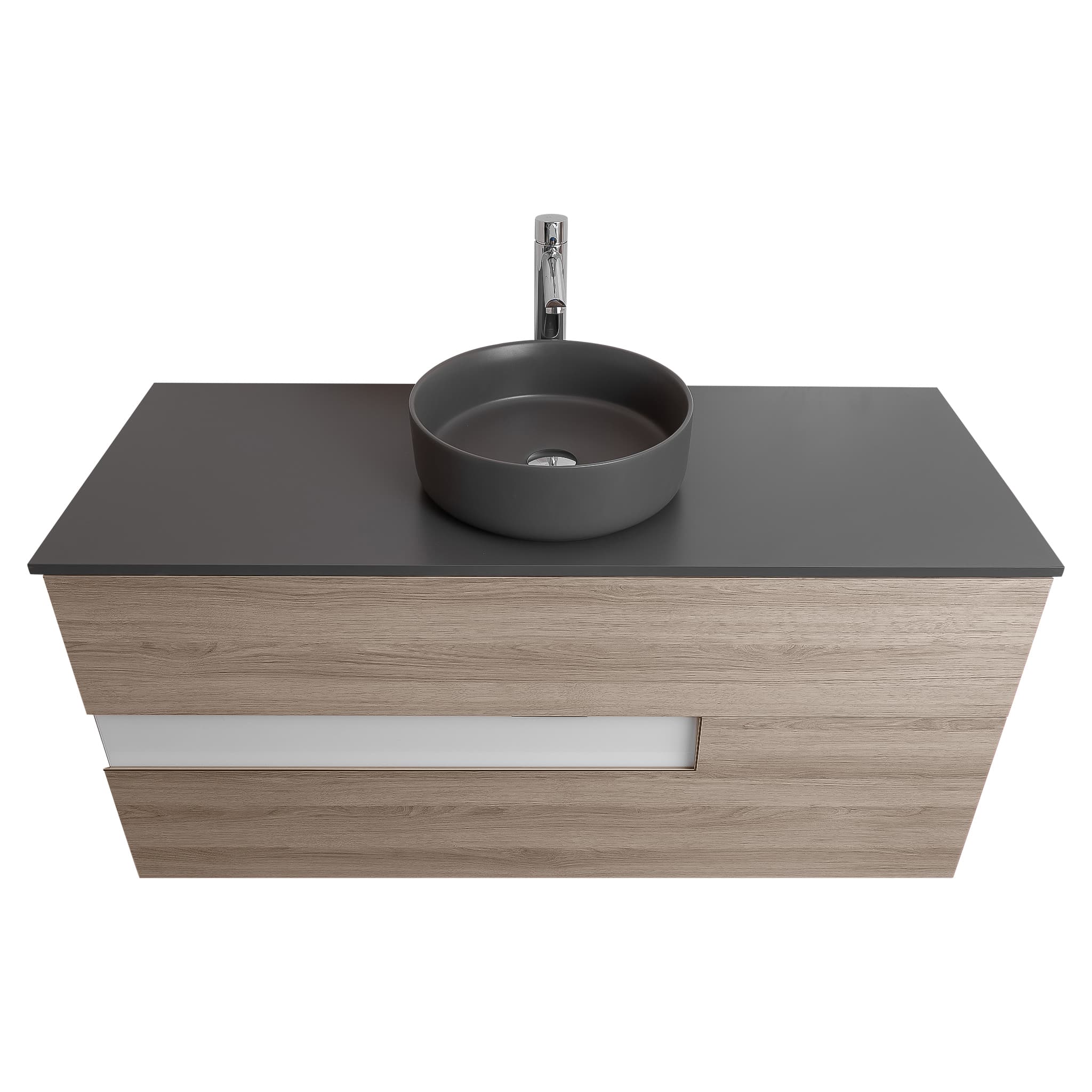 Vision 47.5 Natural Light Wood, Ares Grey Ceniza Top And Ares Grey Ceniza Ceramic Basin, Wall Mounted Modern Vanity Set