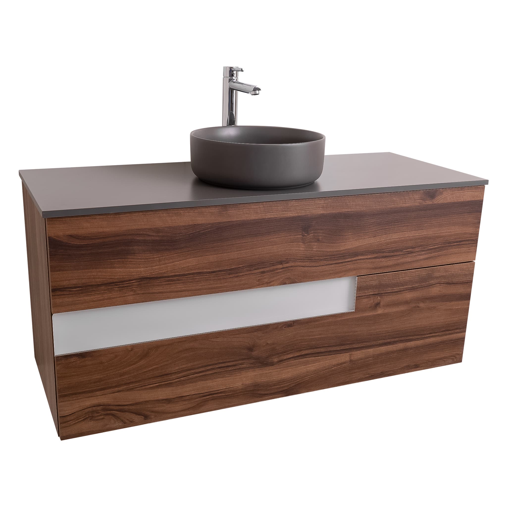 Vision 47.5 Valenti Medium Brown Wood Cabinet, Ares Grey Ceniza Top And Ares Grey Ceniza Ceramic Basin, Wall Mounted Modern Vanity Set