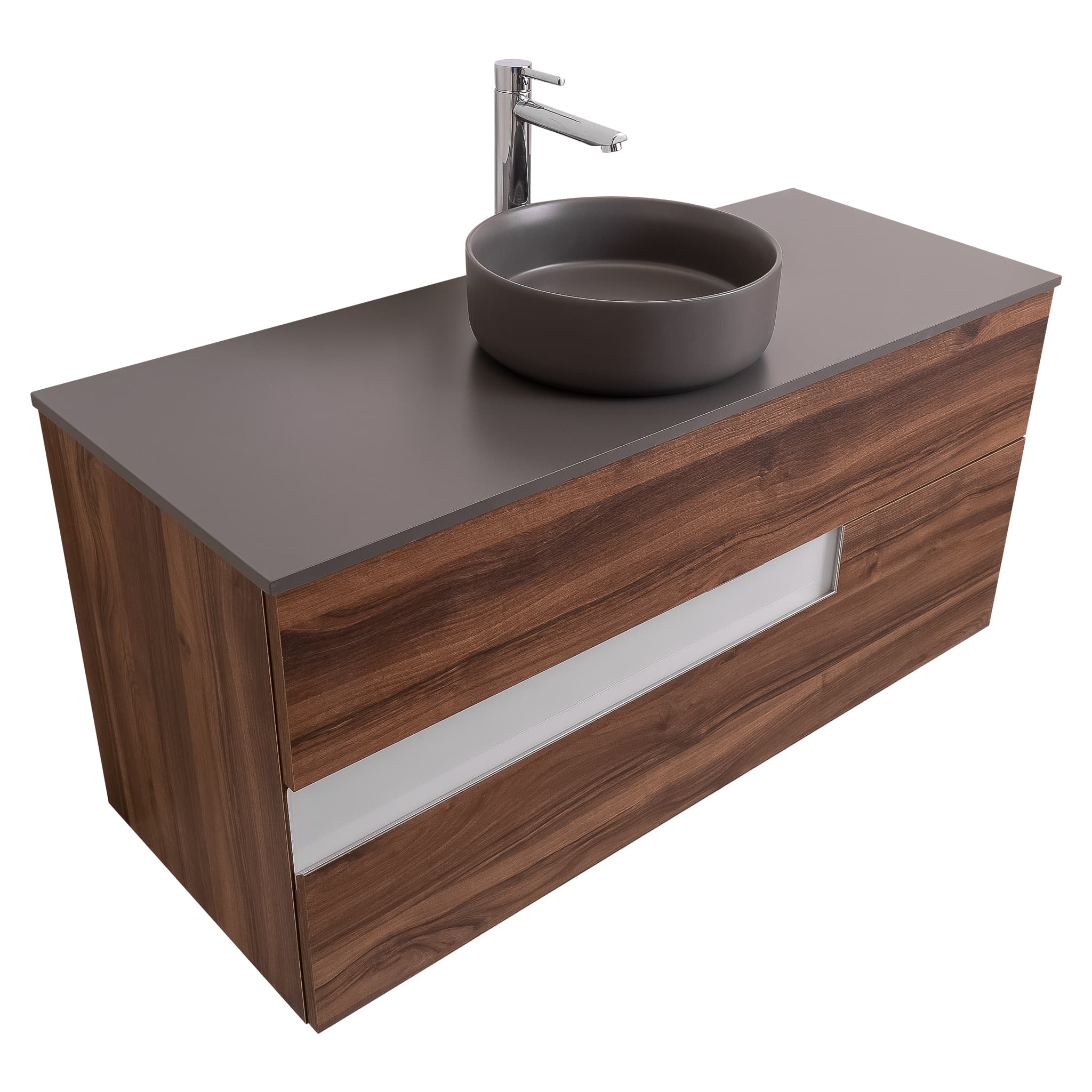 Vision 47.5 Valenti Medium Brown Wood Cabinet, Ares Grey Ceniza Top And Ares Grey Ceniza Ceramic Basin, Wall Mounted Modern Vanity Set